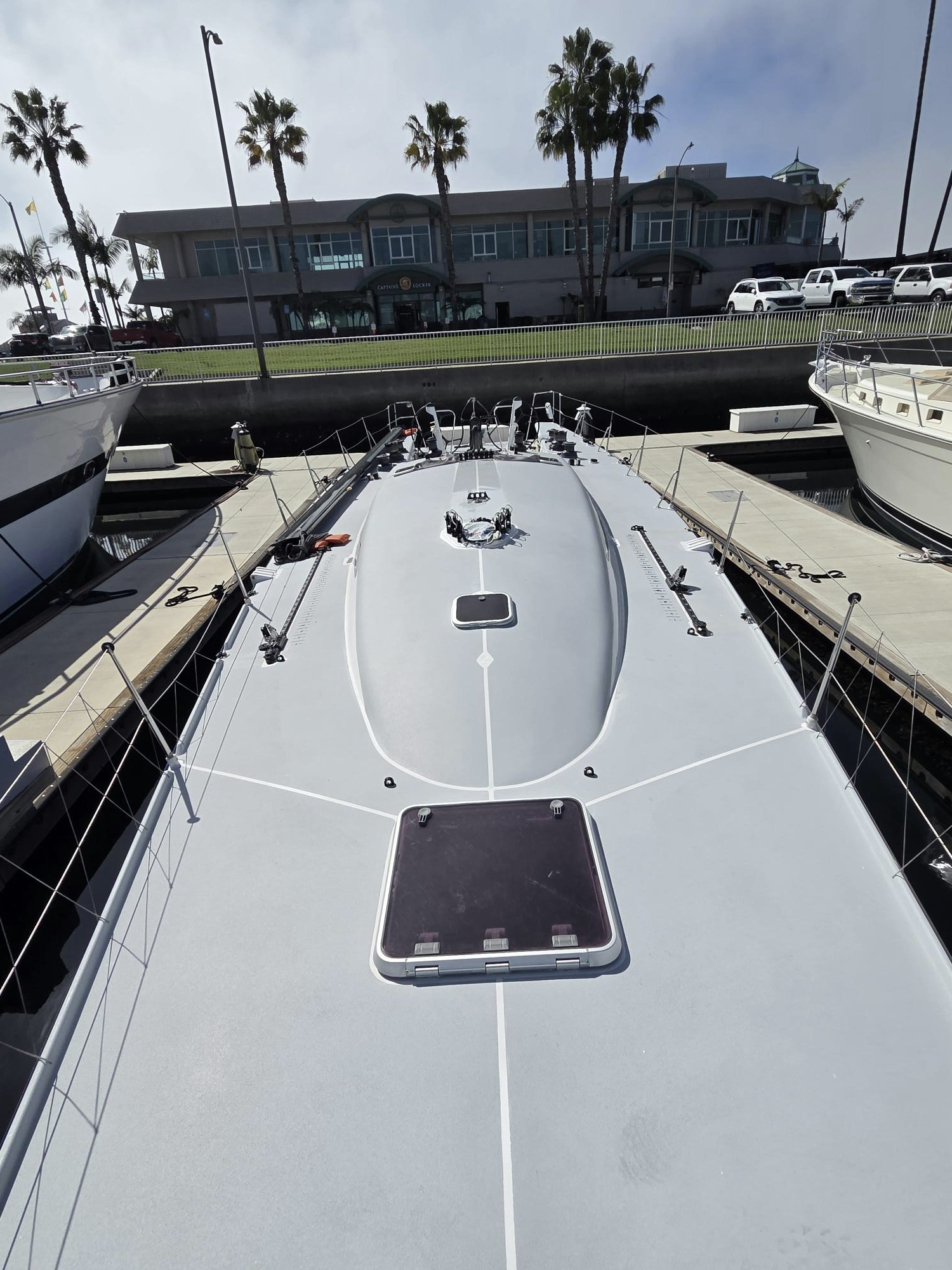 a white train on the tracks aboard PELIGROSO Yacht for Sale