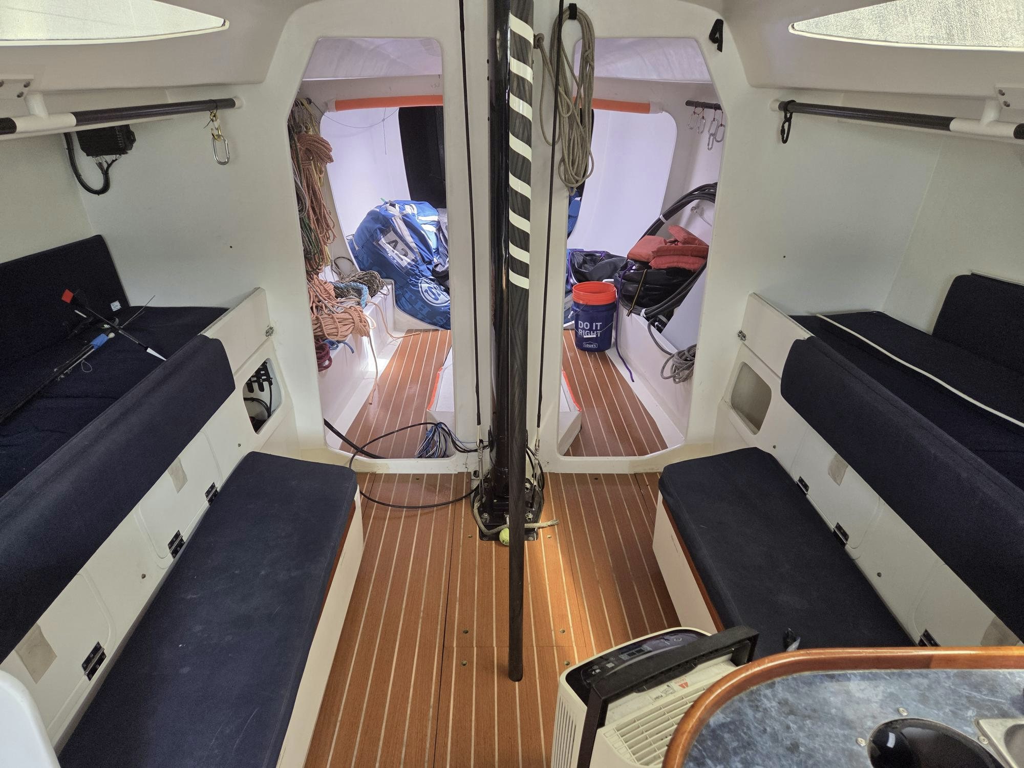 a room with a bunk bed and a guitar aboard PELIGROSO Yacht for Sale