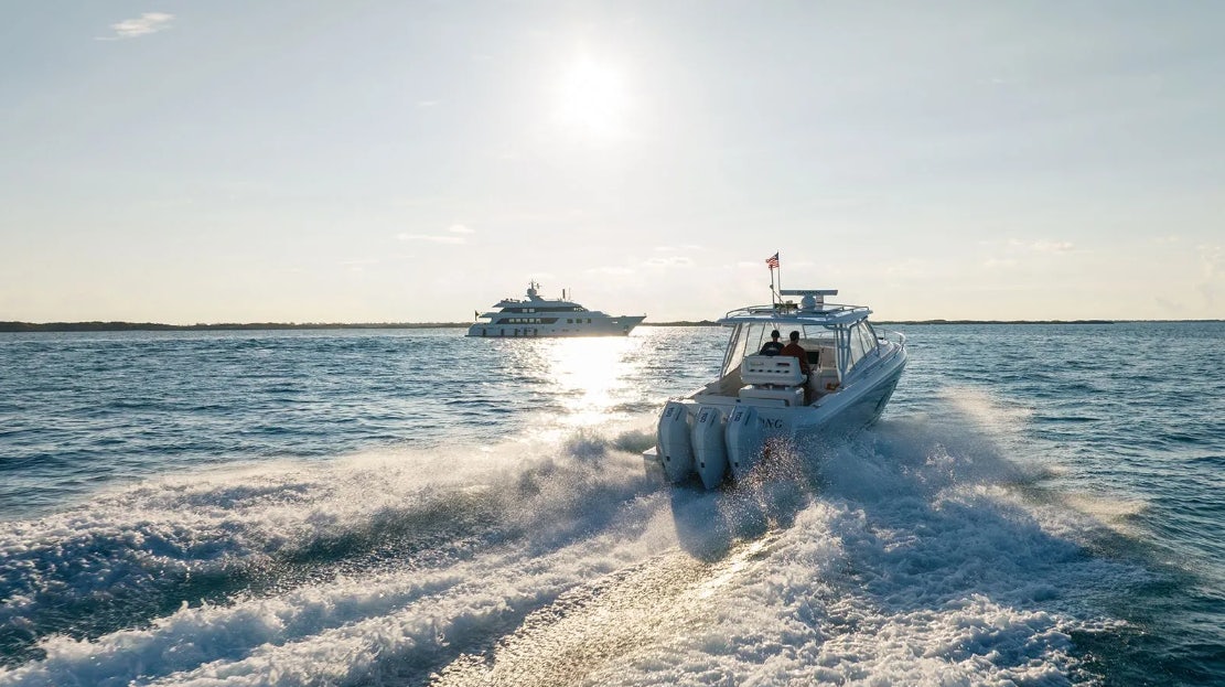 a boat on the water aboard CROSSED SABRE Yacht for Charter