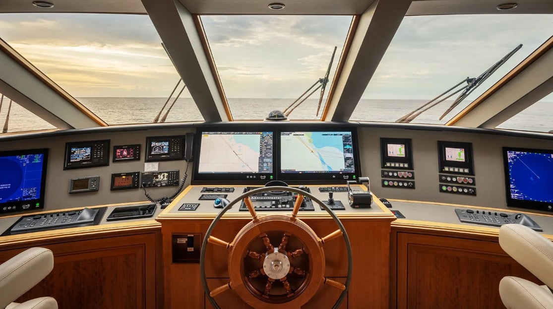 inside of a control room aboard CROSSED SABRE Yacht for Charter