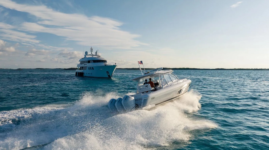 a boat on the water aboard CROSSED SABRE Yacht for Charter