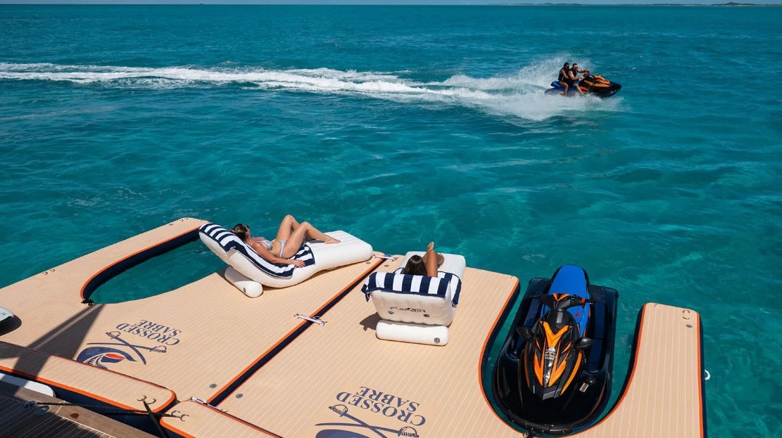 a boat on the water aboard CROSSED SABRE Yacht for Charter