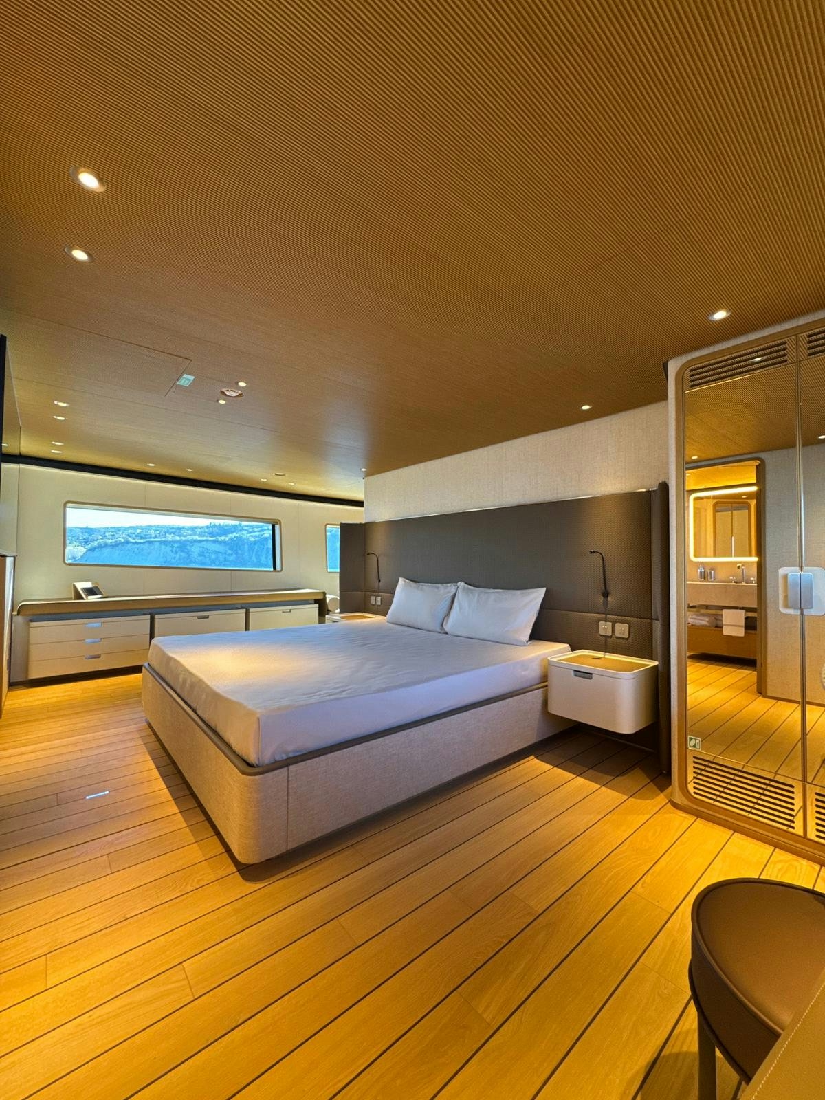 a bed in a room aboard LA VETTA Yacht for Sale