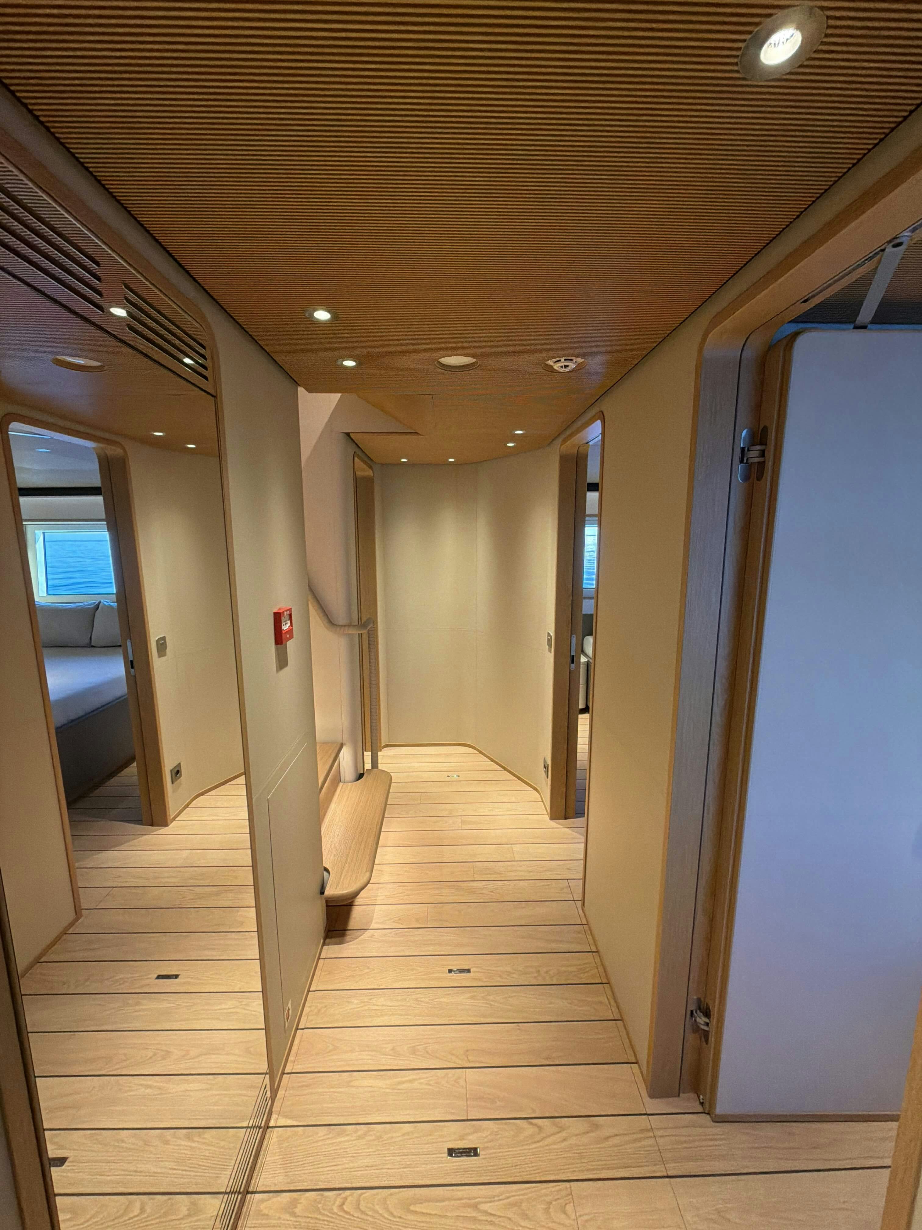 a hallway with doors aboard LA VETTA Yacht for Sale