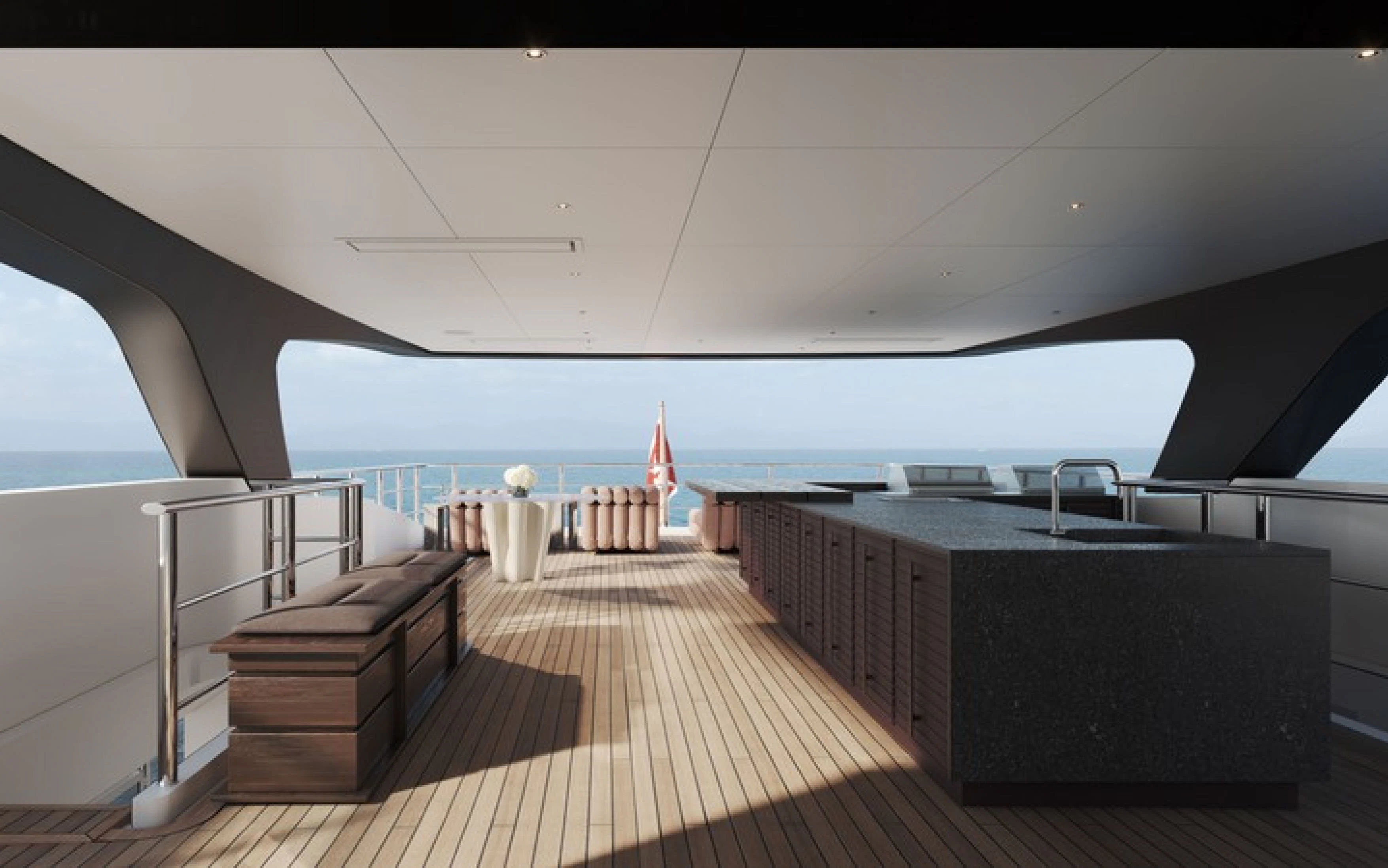 a wooden deck on a boat aboard CASA F Yacht for Charter