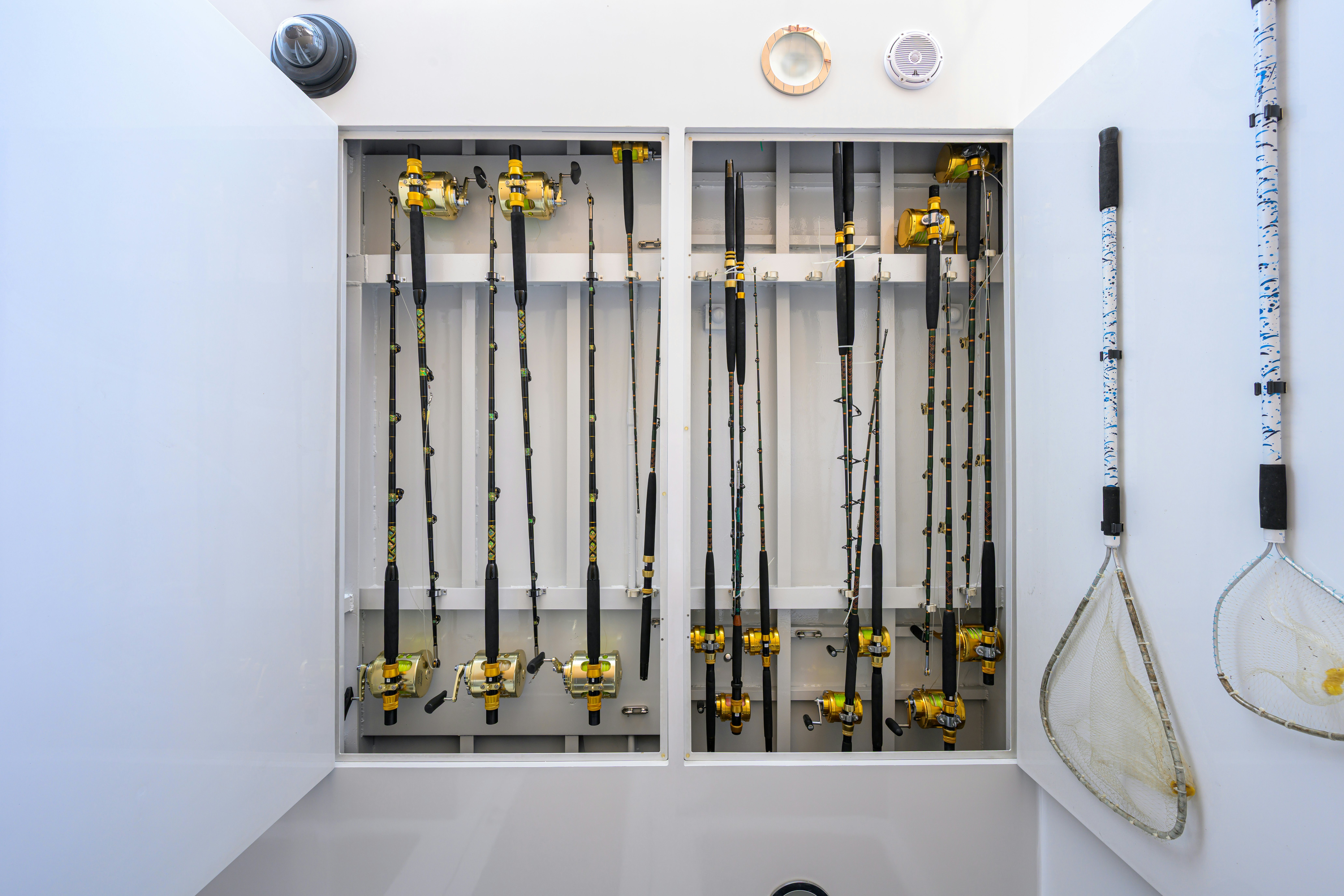 a large metal cage aboard COMPASS ROSE Yacht for Sale