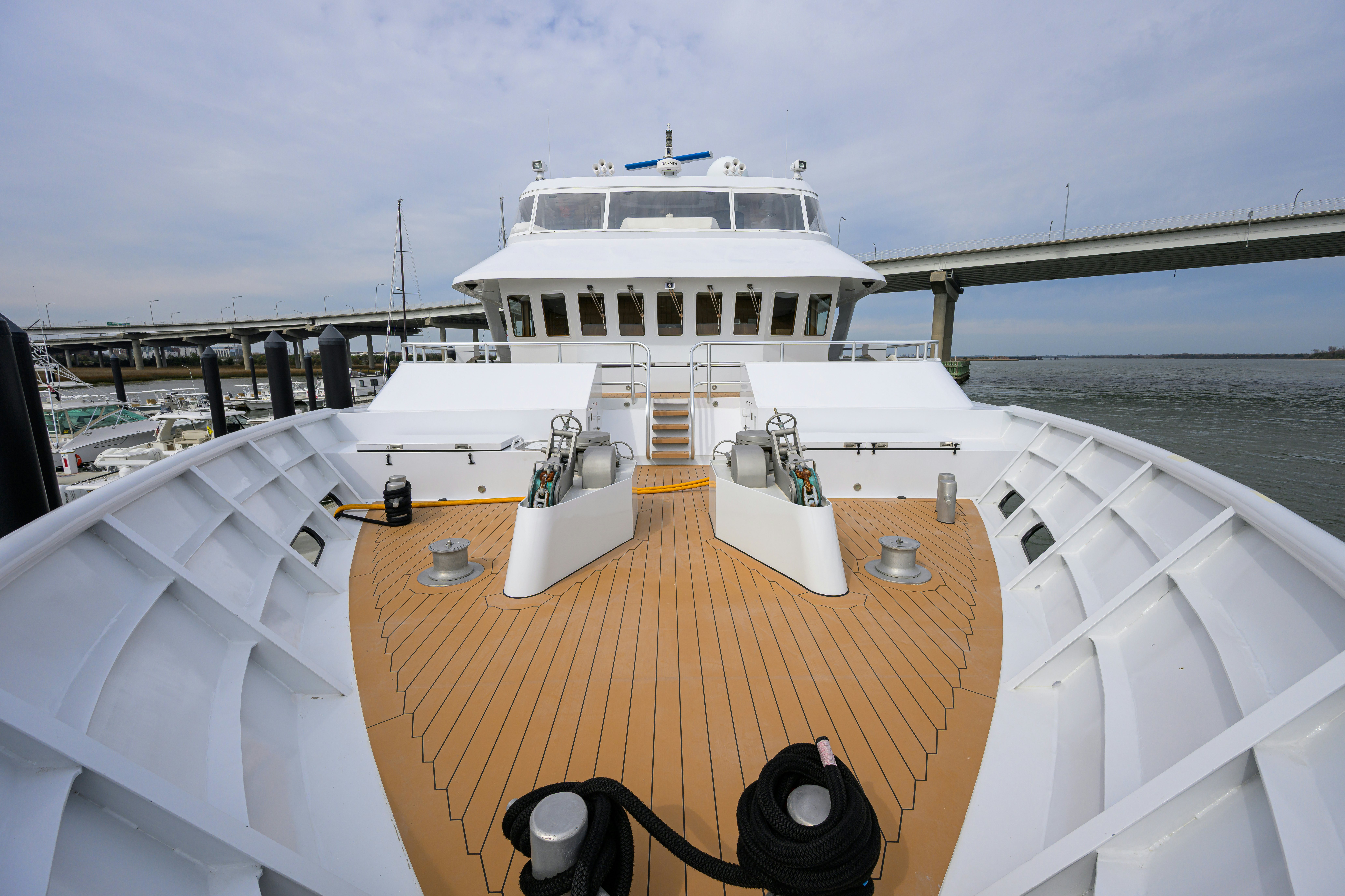 a boat on a deck aboard COMPASS ROSE Yacht for Sale