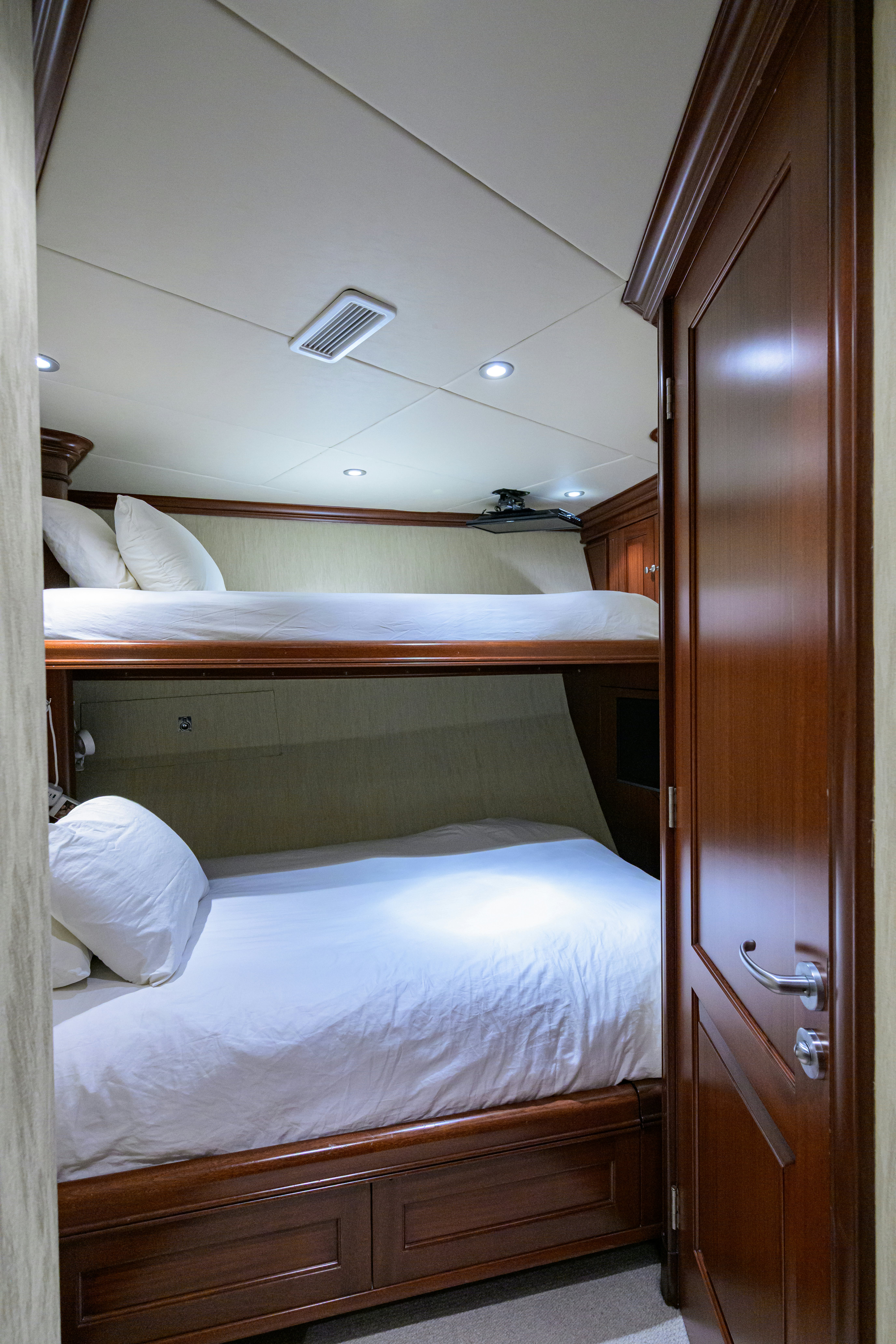 a room with two beds aboard COMPASS ROSE Yacht for Sale