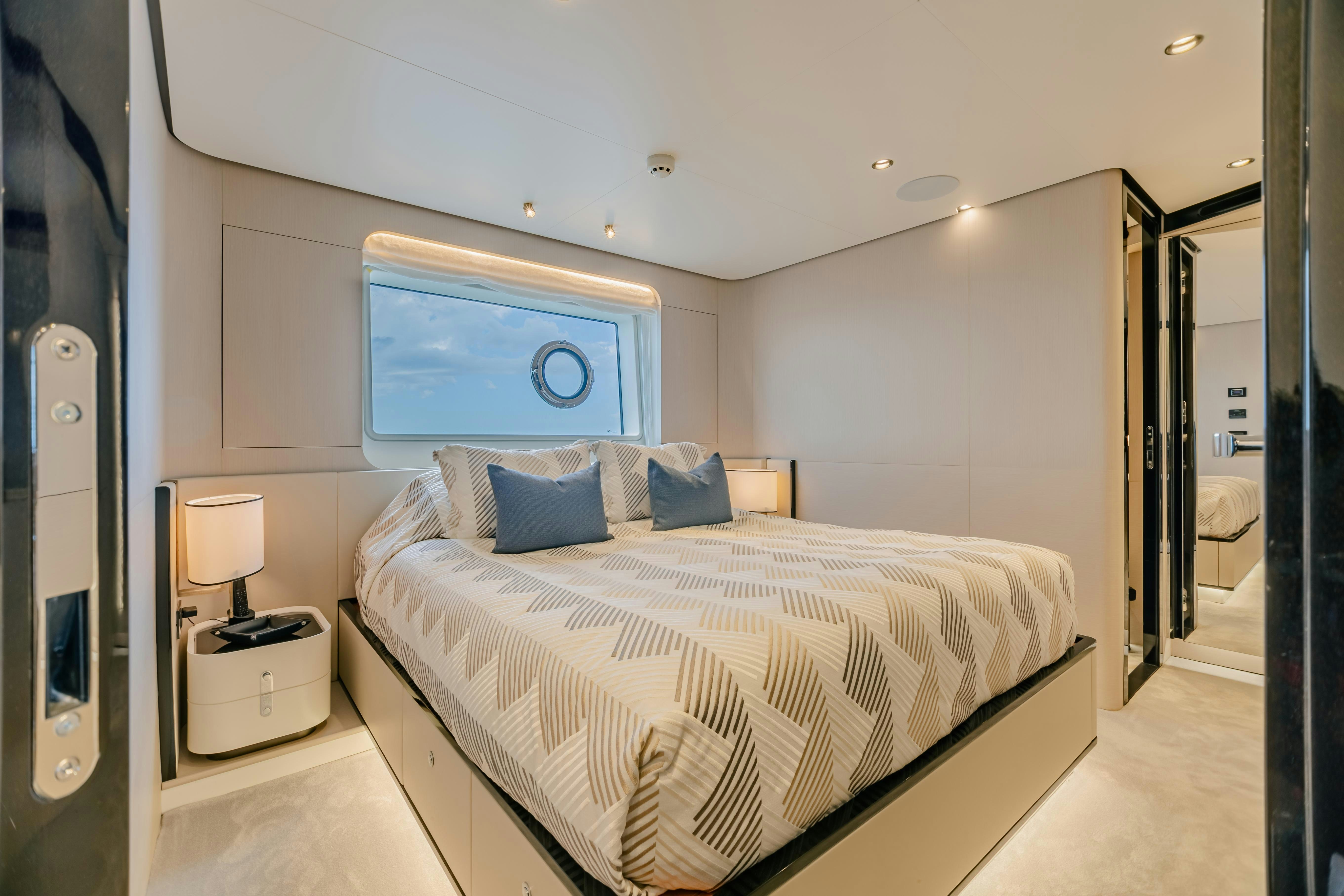 a bed in a room aboard MAREA LA NAUTICA Yacht for Charter