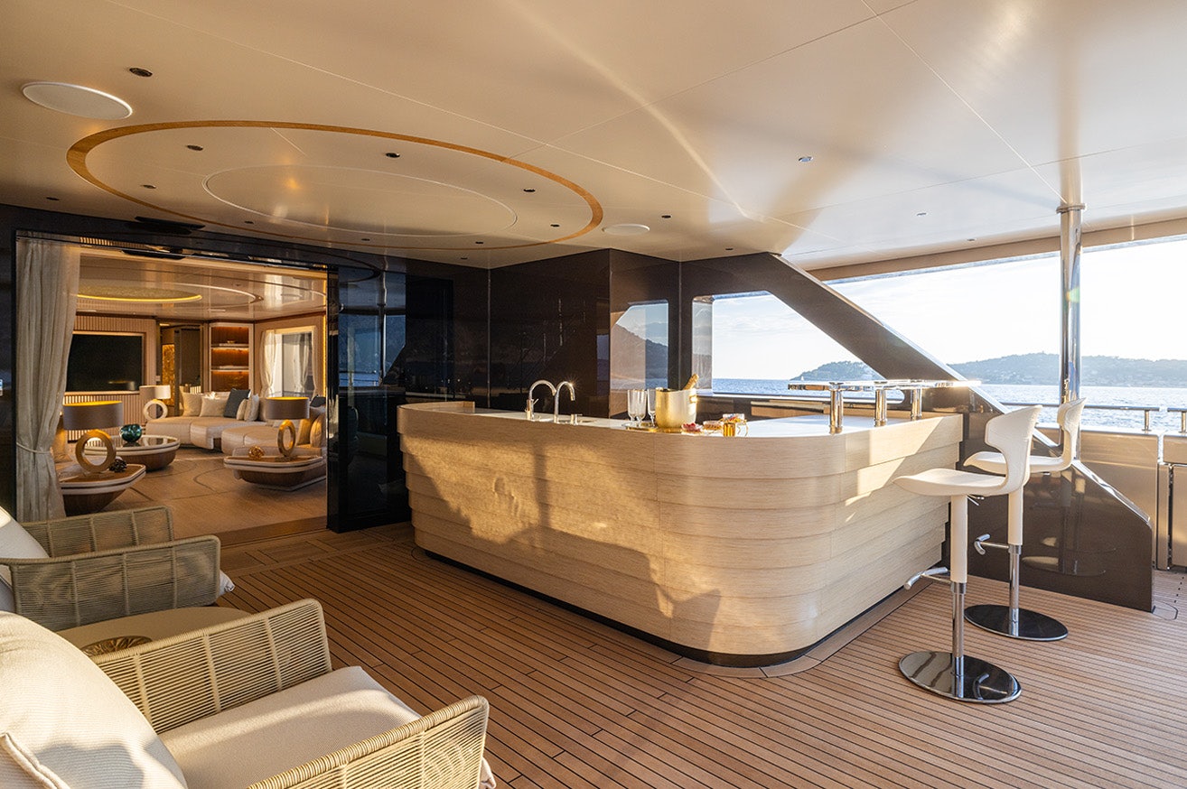 a large modern living room aboard ANJELIF Yacht for Charter