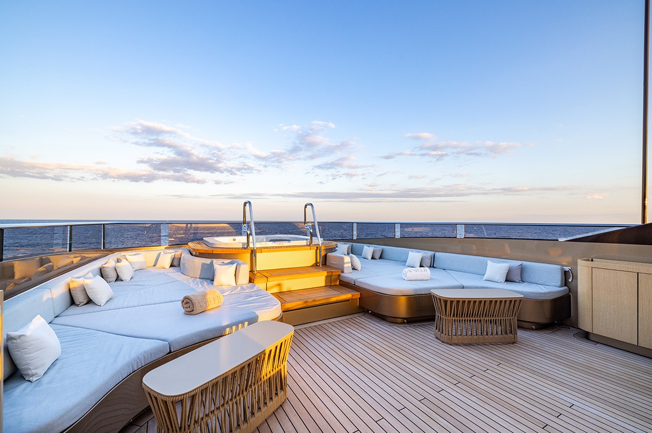 a room with a view of the ocean and the ocean aboard ANJELIF Yacht for Charter