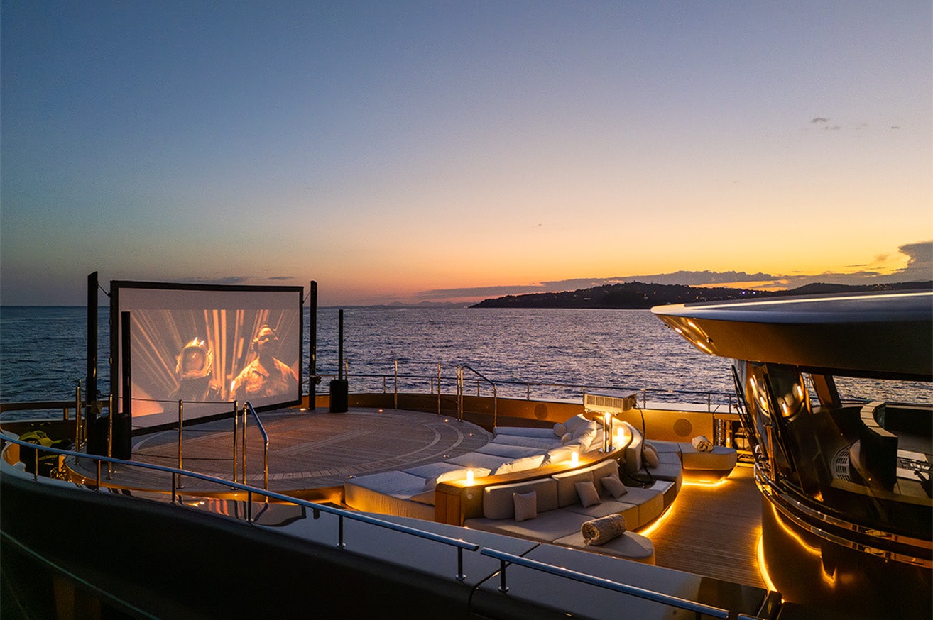a large screen on a boat aboard ANJELIF Yacht for Charter
