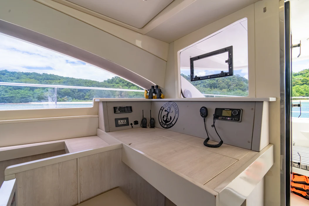 a room with a large window and a large window aboard HARMONY CAT Yacht for Sale
