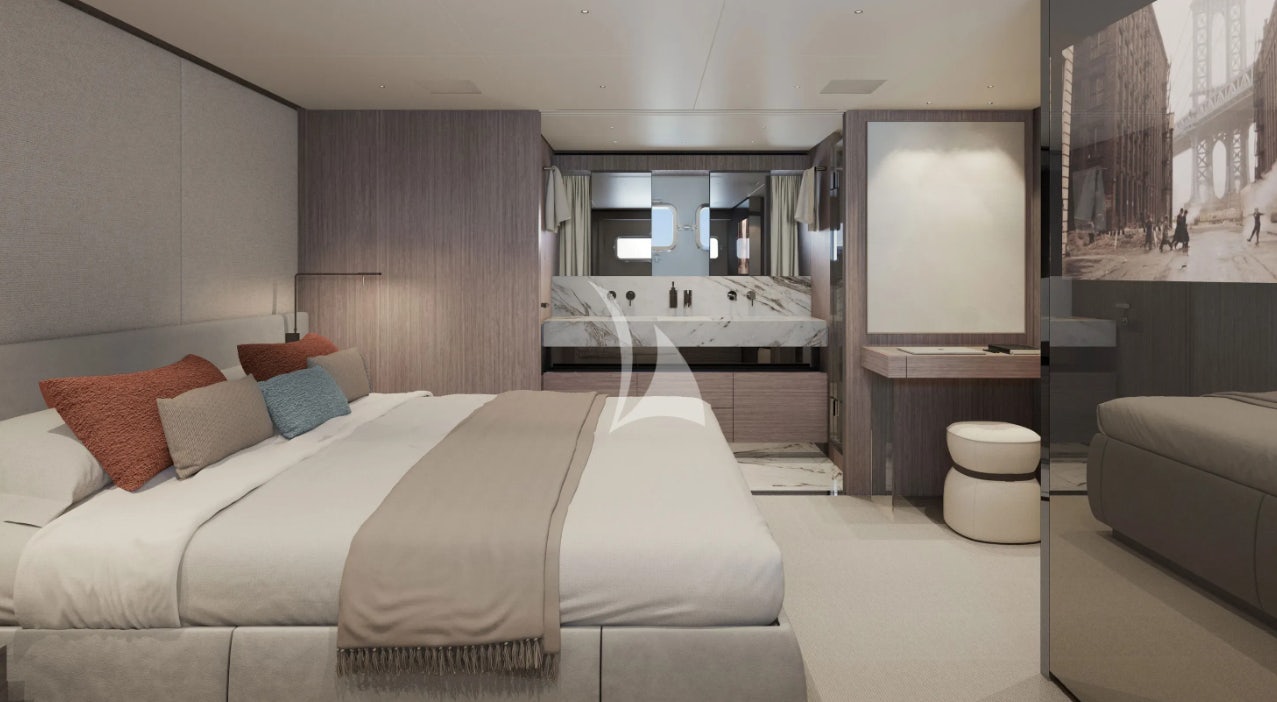 a room with a bed and a couch aboard CATCH ME Yacht for Charter