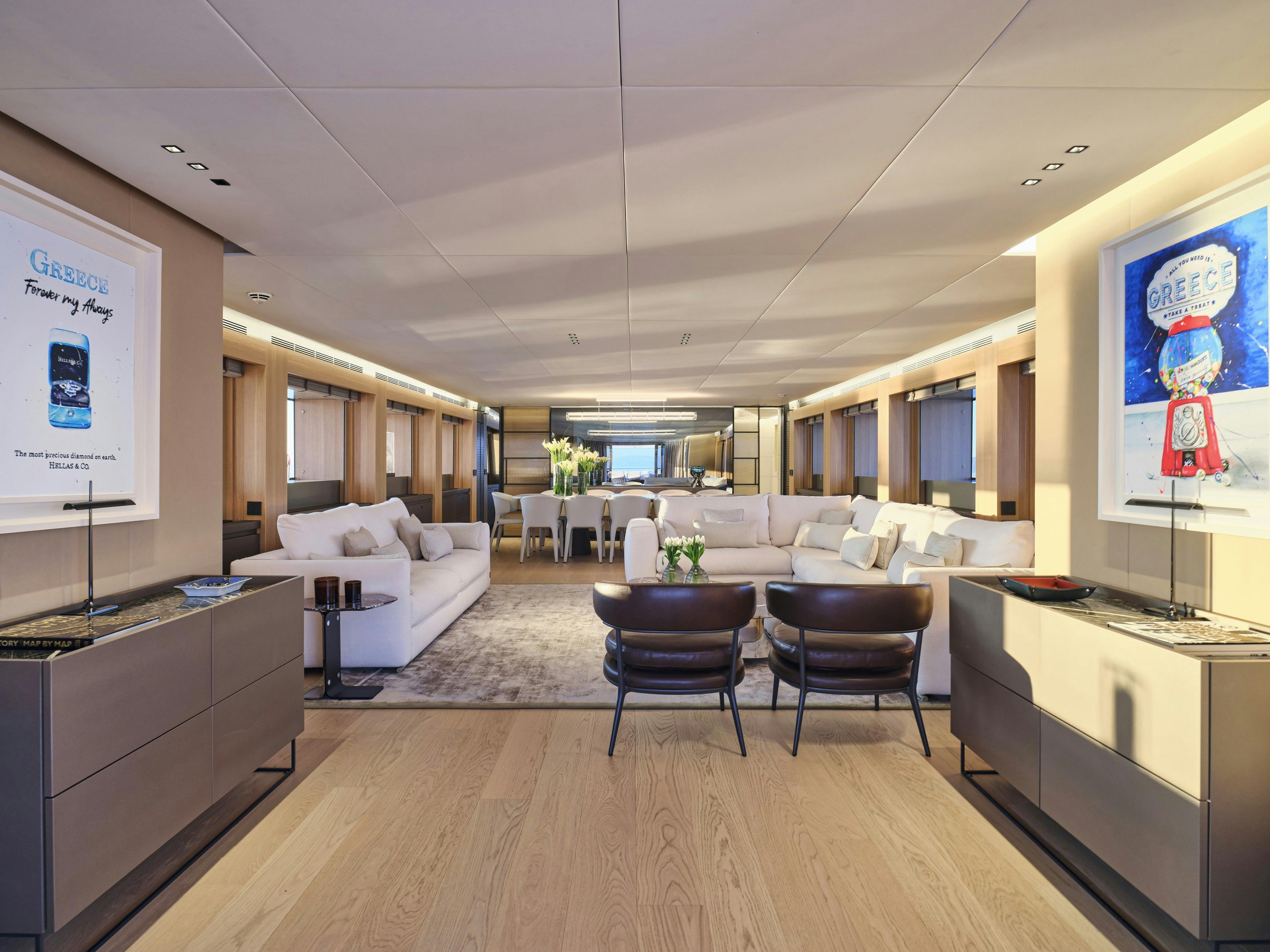 a room with a large screen aboard MAESTRO Yacht for Charter