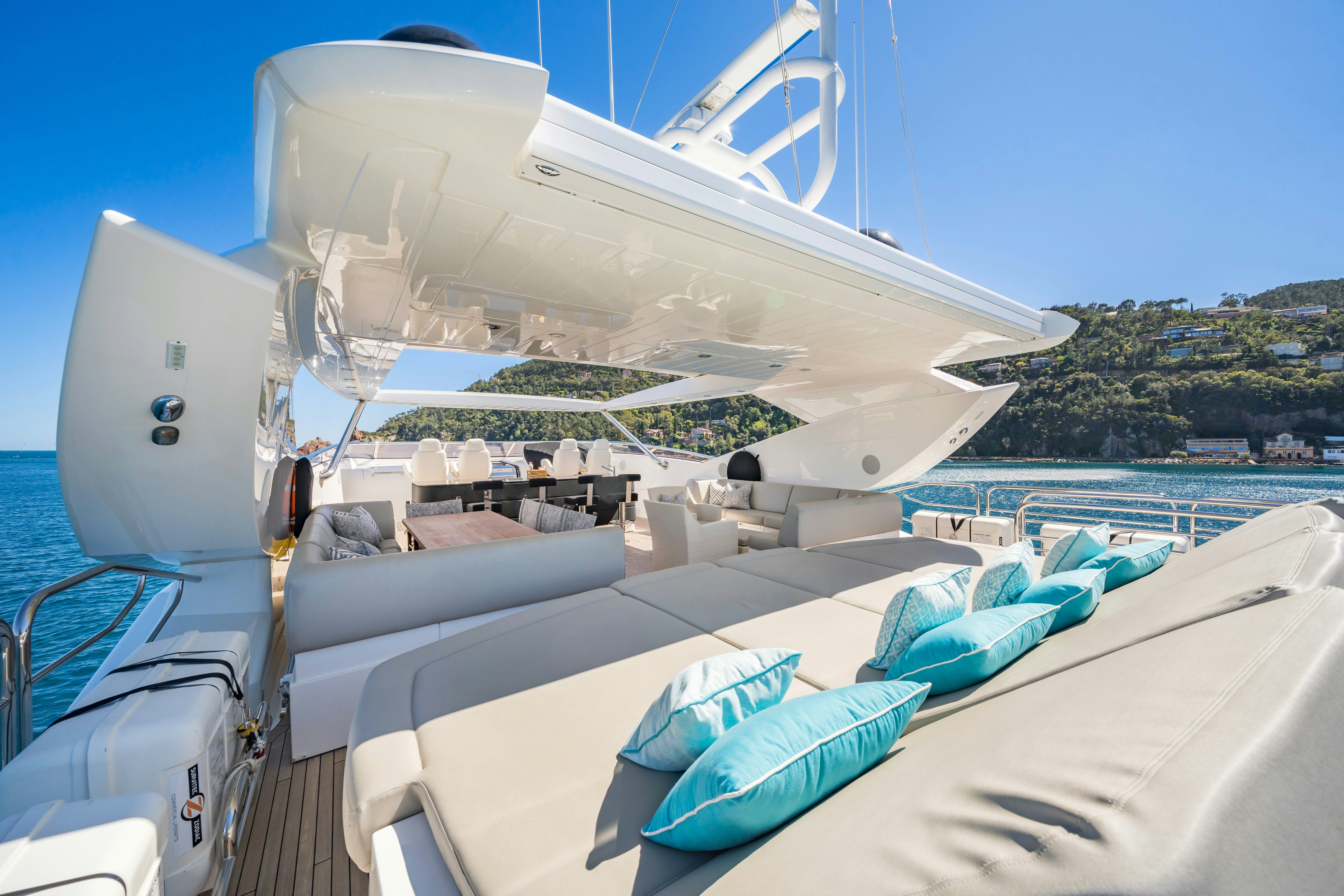 a large white ship docked aboard LADY VOLANTIS Yacht for Sale