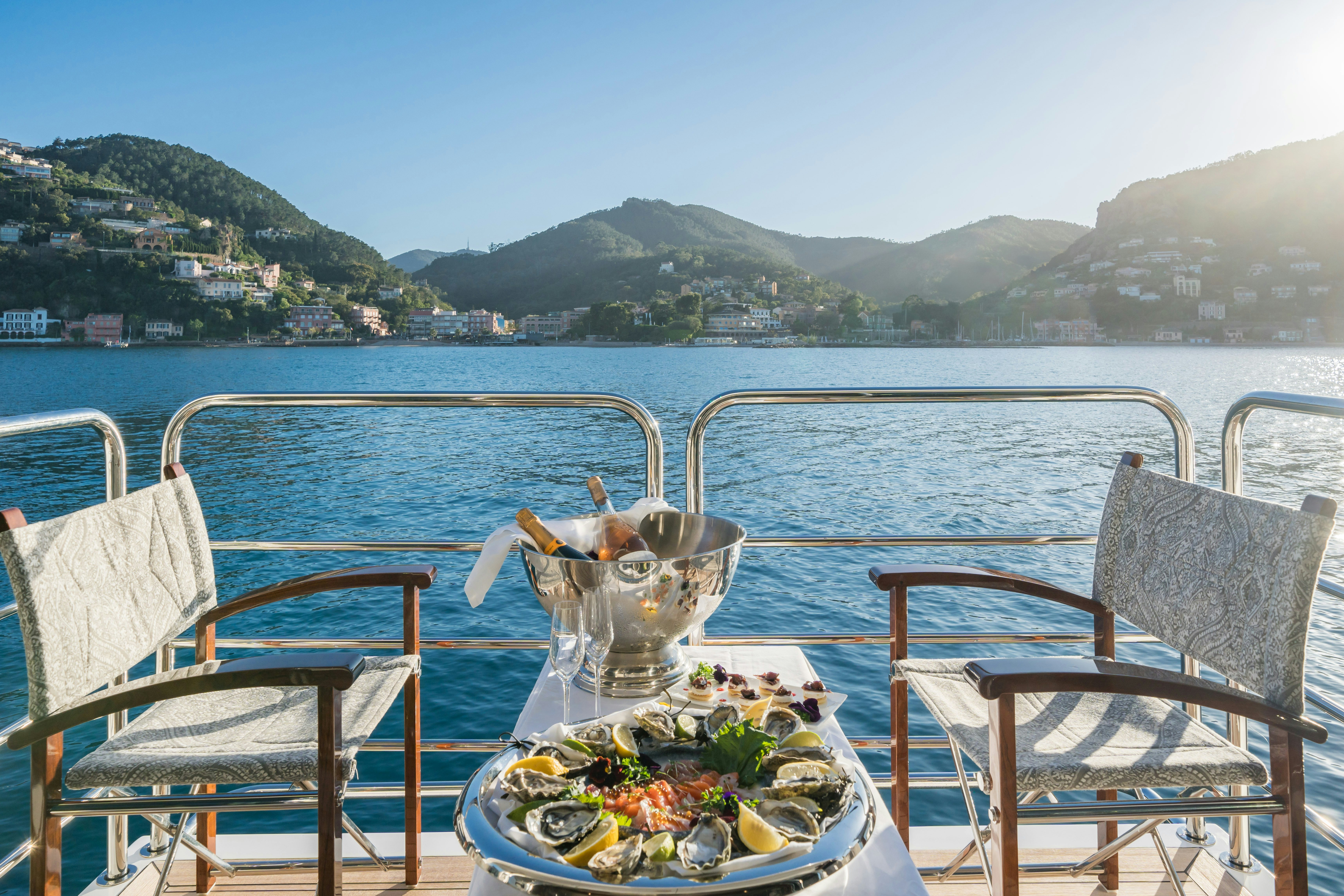 a bowl of food on a boat aboard LADY VOLANTIS Yacht for Sale