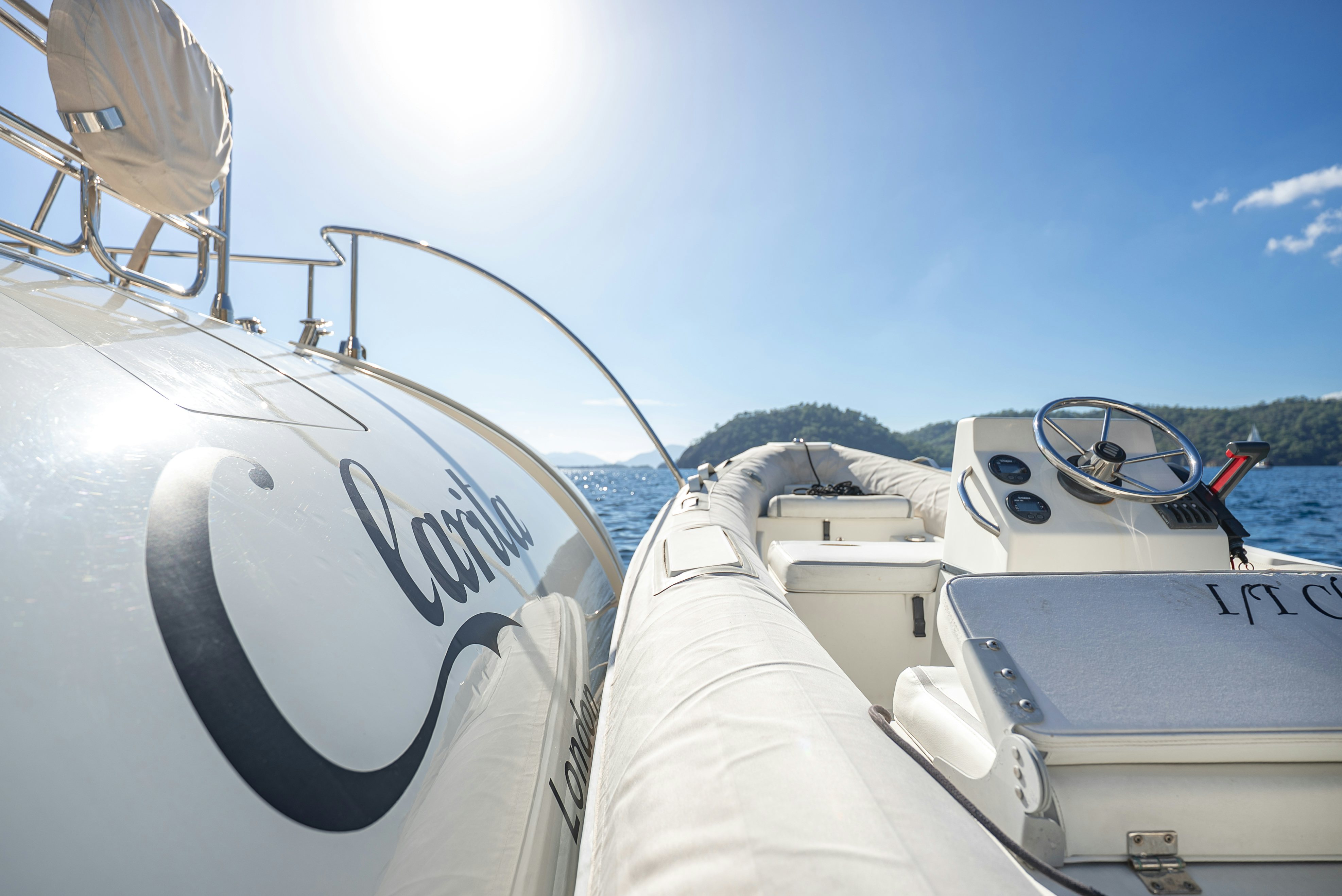 a boat with a steering wheel aboard CLARITA Yacht for Sale