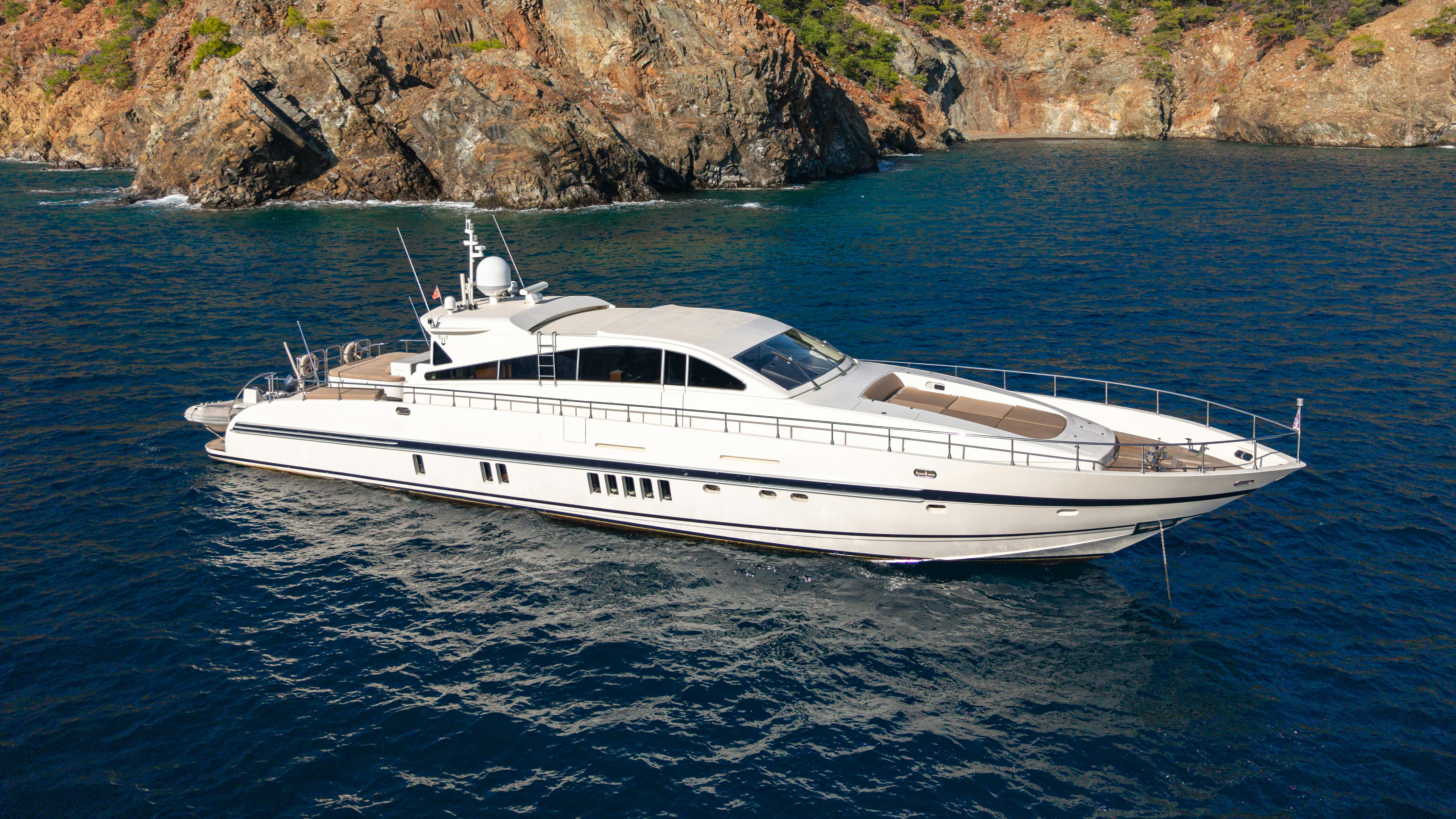 a white boat in the water aboard CLARITA Yacht for Sale
