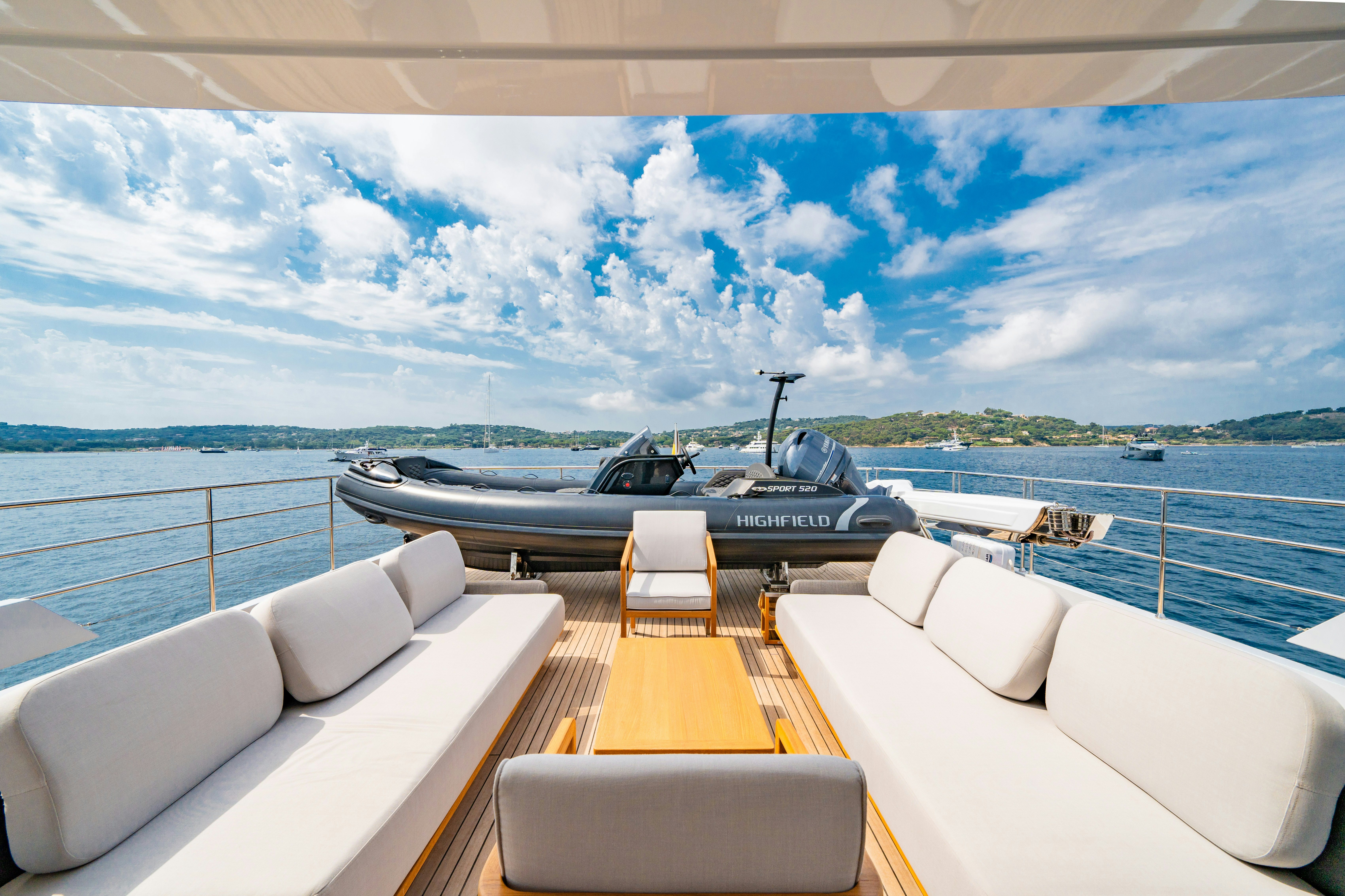a boat on a deck aboard ICE Yacht for Sale