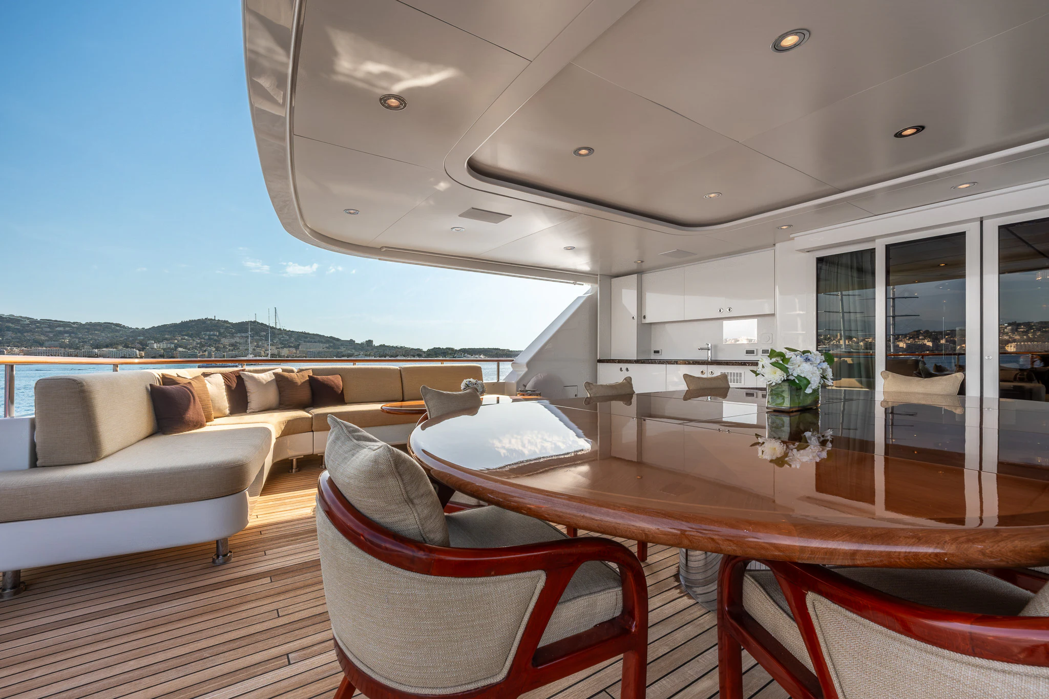 a living room with a large window aboard LADY MAXINE Yacht for Sale