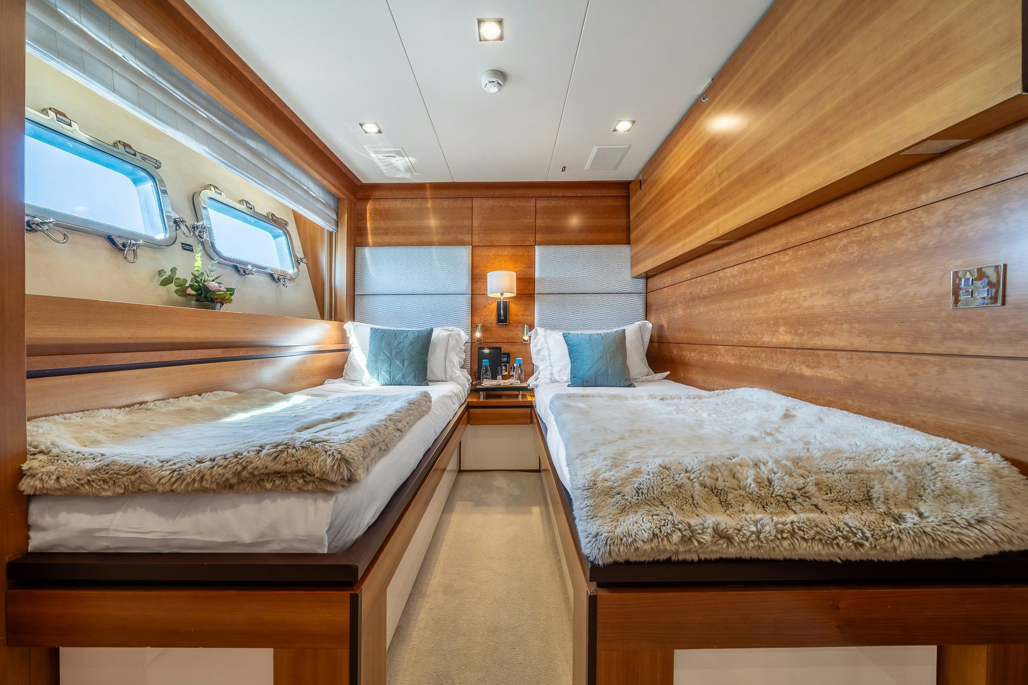 a room with two beds aboard ARION Yacht for Sale