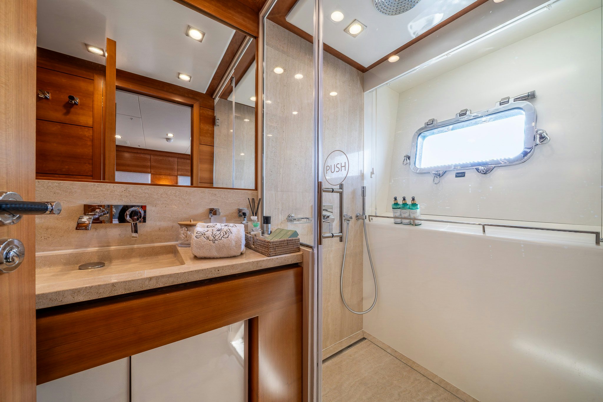 a bathroom with a sink and a mirror aboard ARION Yacht for Sale