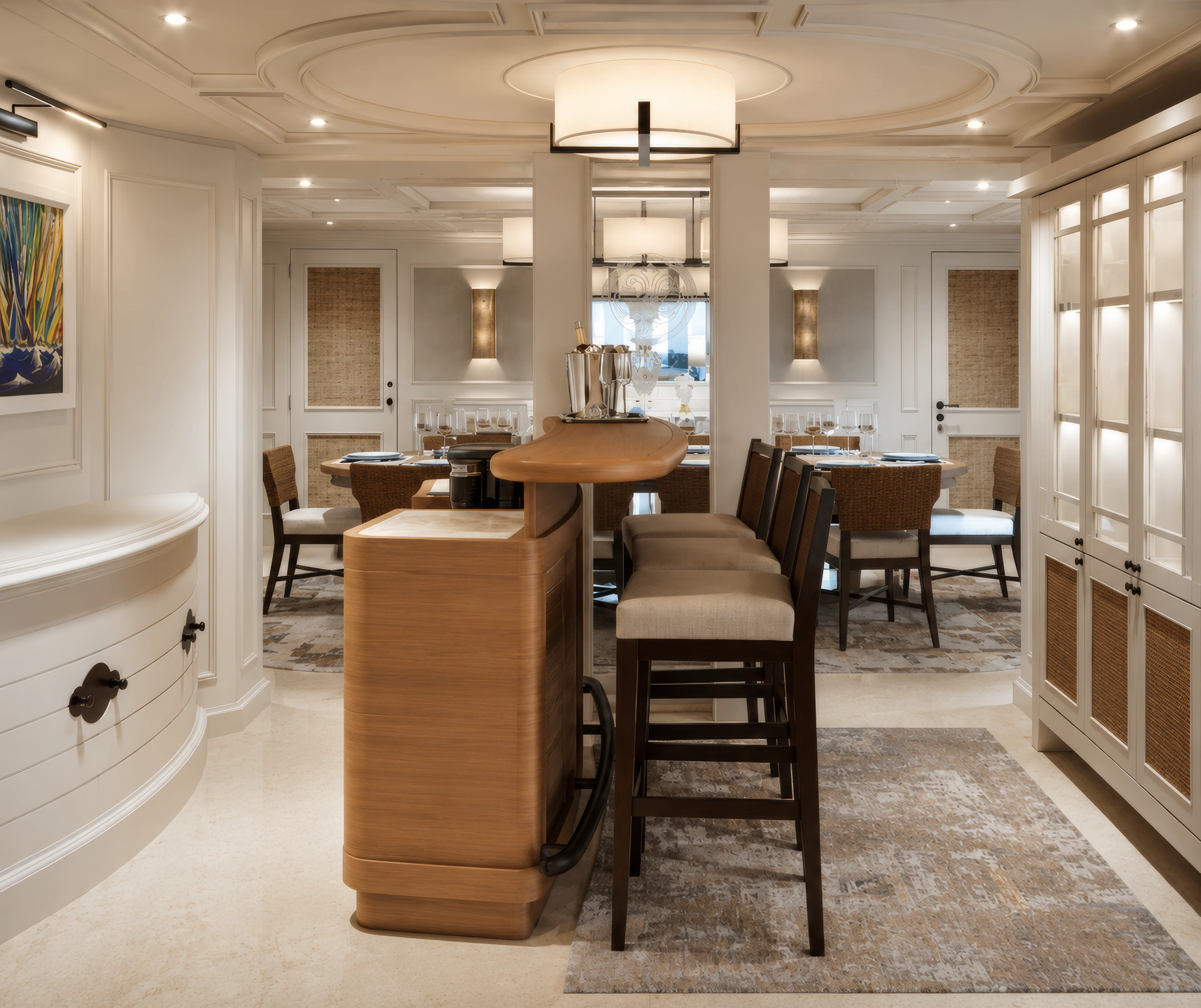 a room with chairs and tables aboard MOSAIQUE Yacht for Charter