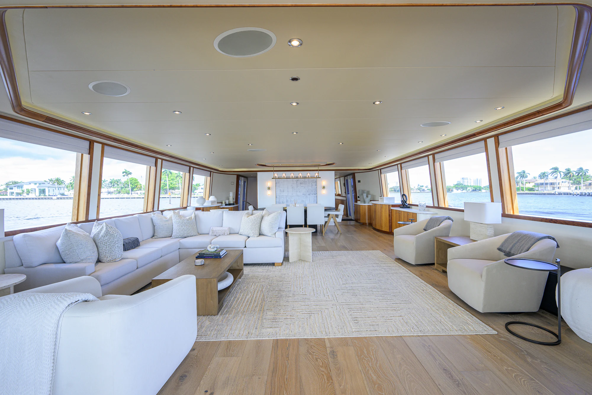 a living room with a large window aboard BREEZY DAY Yacht for Sale