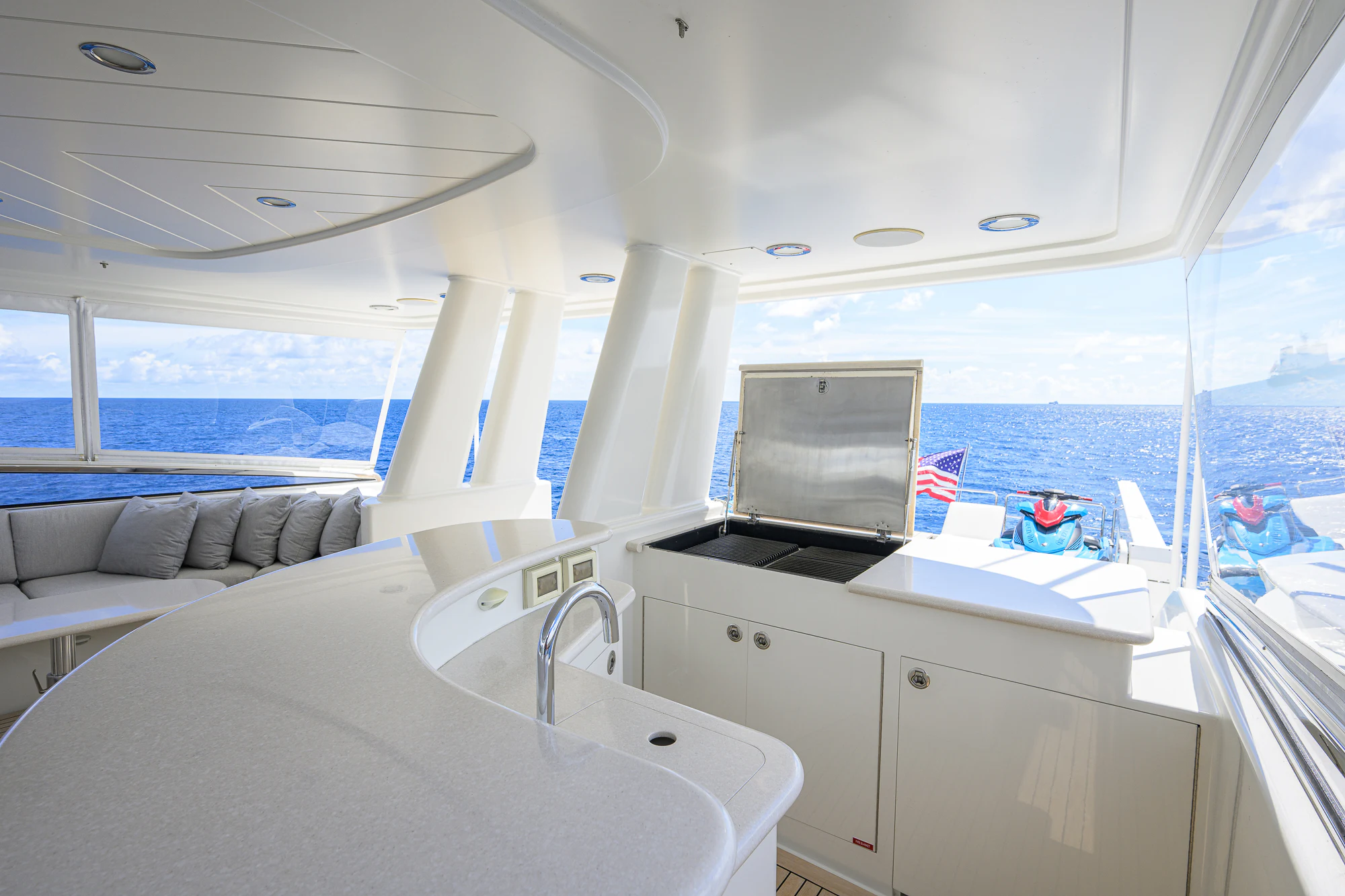 a kitchen with a large window aboard BREEZY DAY Yacht for Sale