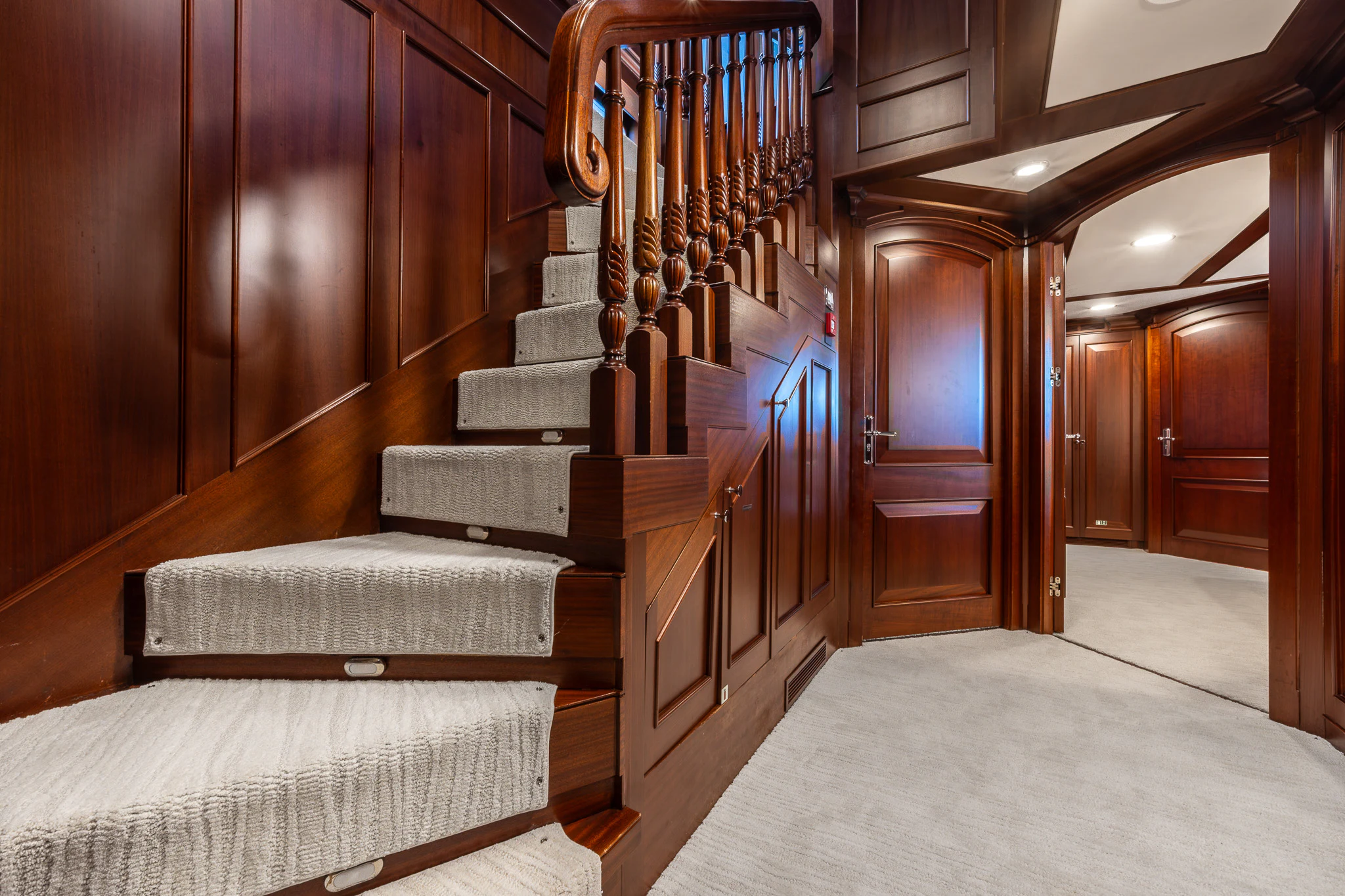 a staircase in a building aboard KAJAK Yacht for Sale