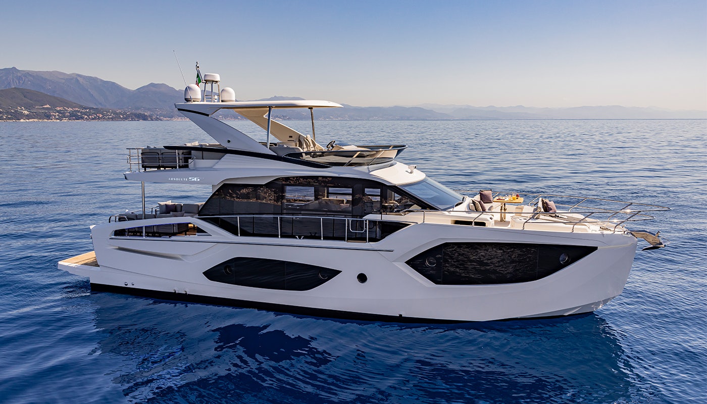 a white yacht in the water aboard ABSOLUTE 56 FLYBRIDGE Yacht for Sale