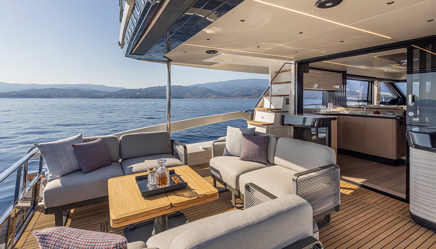 a boat on the water aboard ABSOLUTE 56 FLYBRIDGE Yacht for Sale
