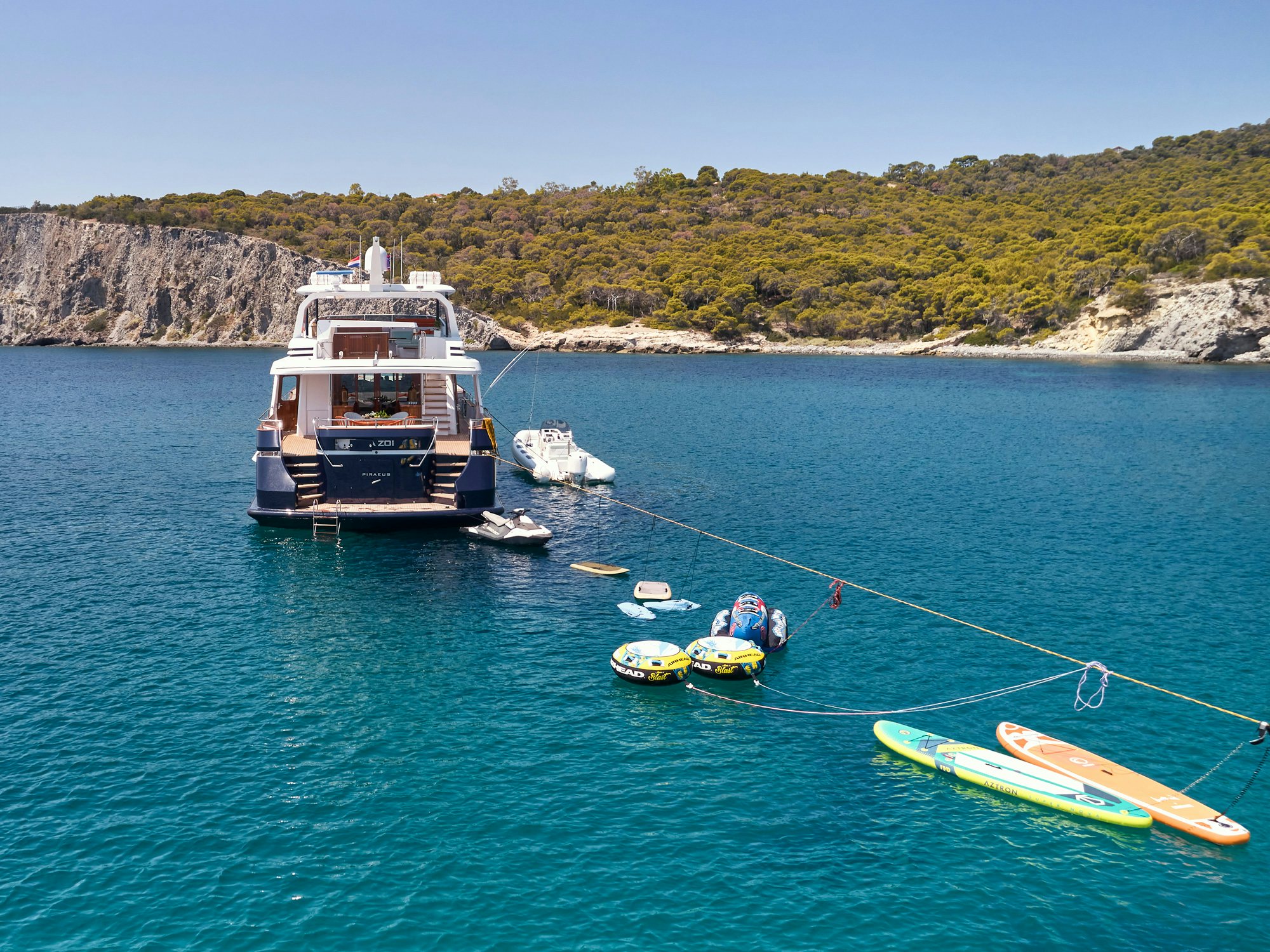 a boat on the water aboard MIA ZOI Yacht for Charter