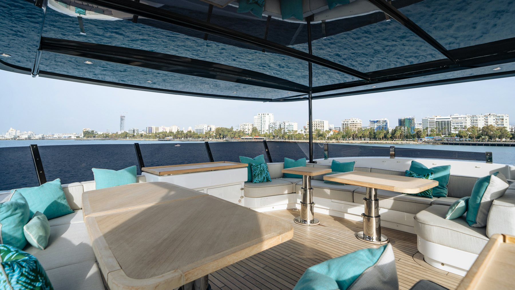 a room with a table and chairs aboard CAPE COD II Yacht for Sale