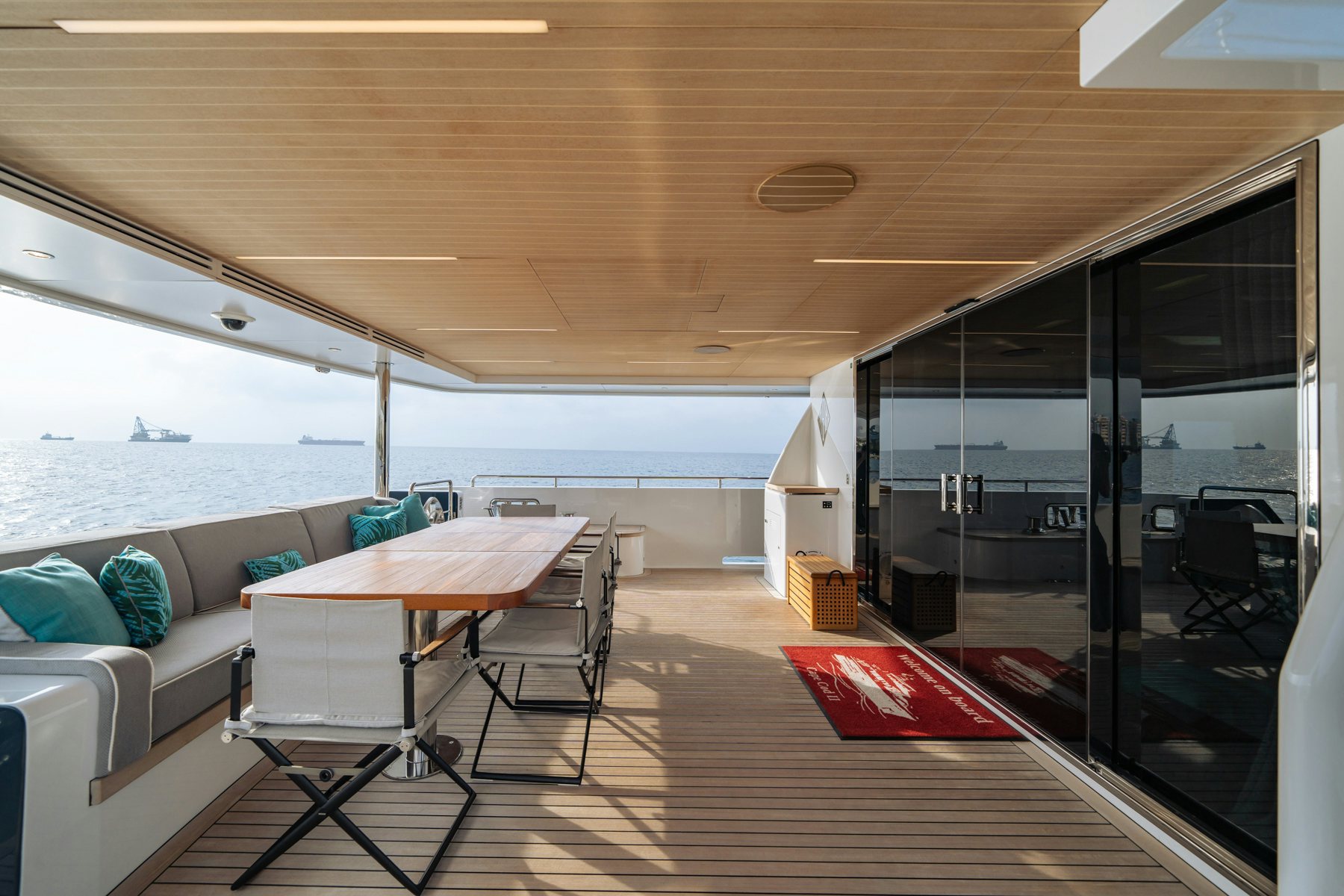 a room with a table and chairs aboard CAPE COD II Yacht for Sale