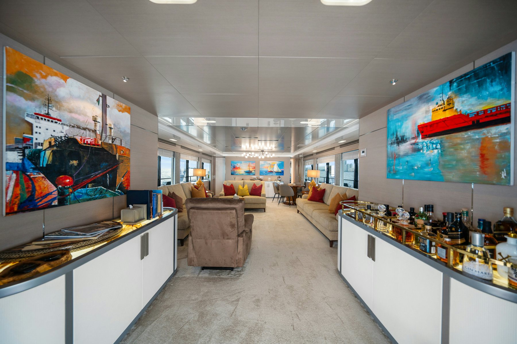 a large room with a large display aboard CAPE COD II Yacht for Sale