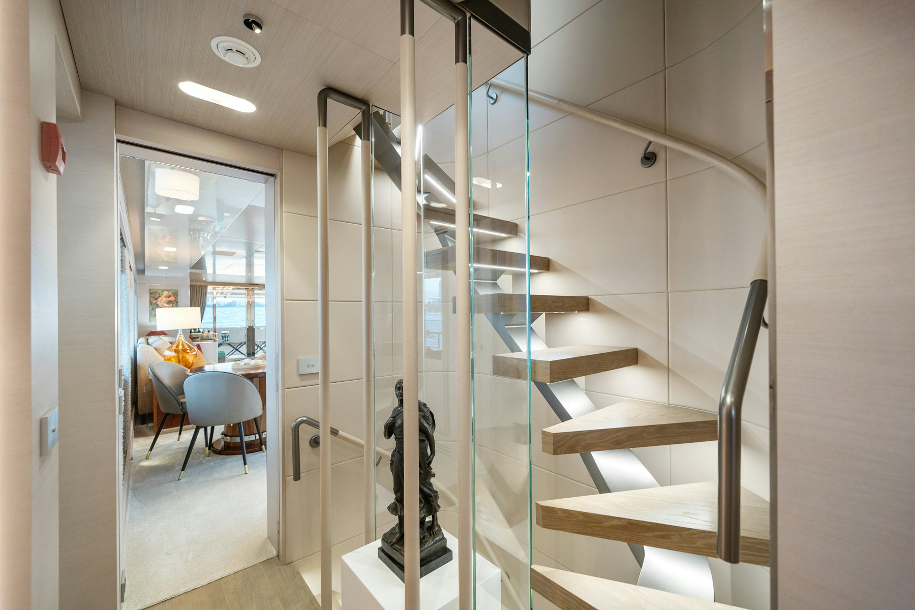 a room with a glass wall aboard CAPE COD II Yacht for Sale