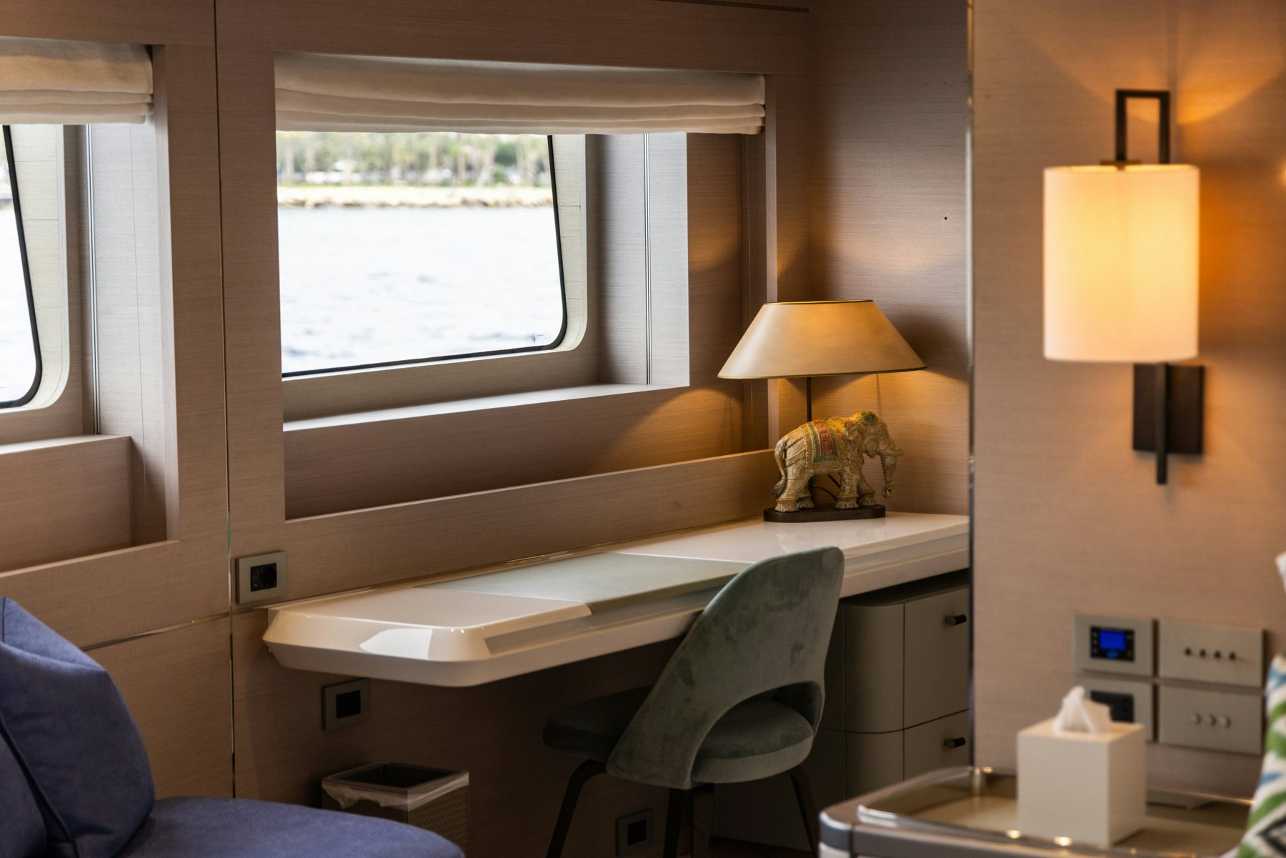 a room with a desk and a chair aboard CAPE COD II Yacht for Sale