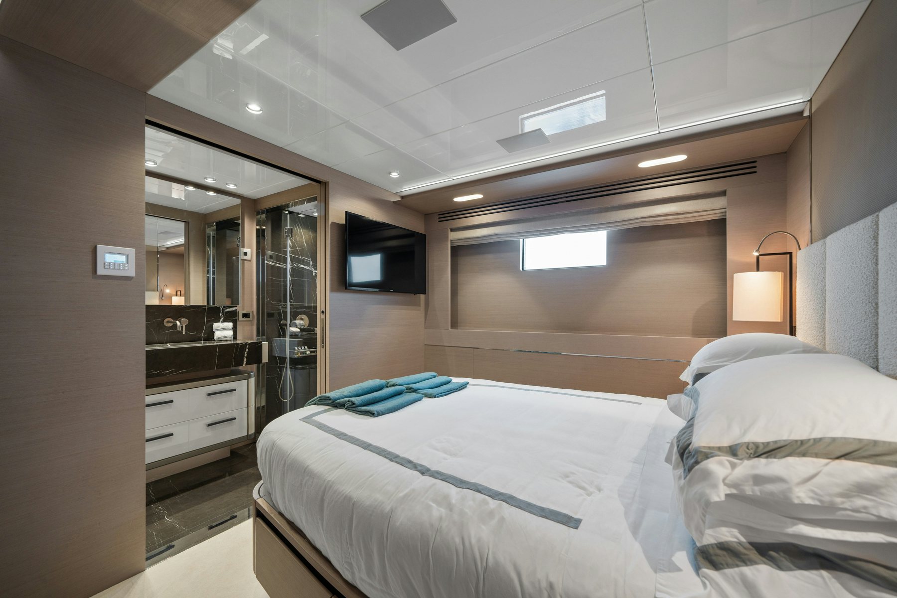 a room with two beds aboard CAPE COD II Yacht for Sale