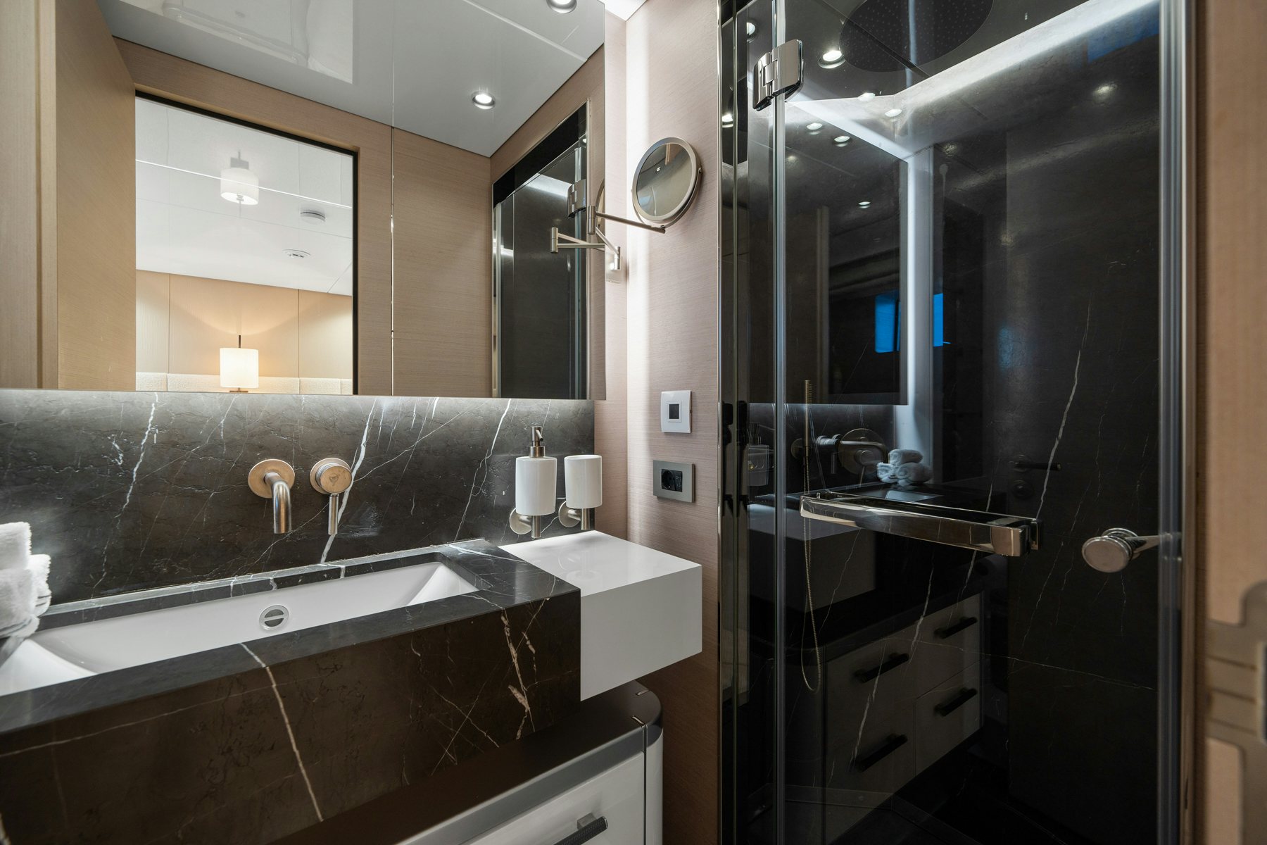 a bathroom with a large countertop aboard CAPE COD II Yacht for Sale