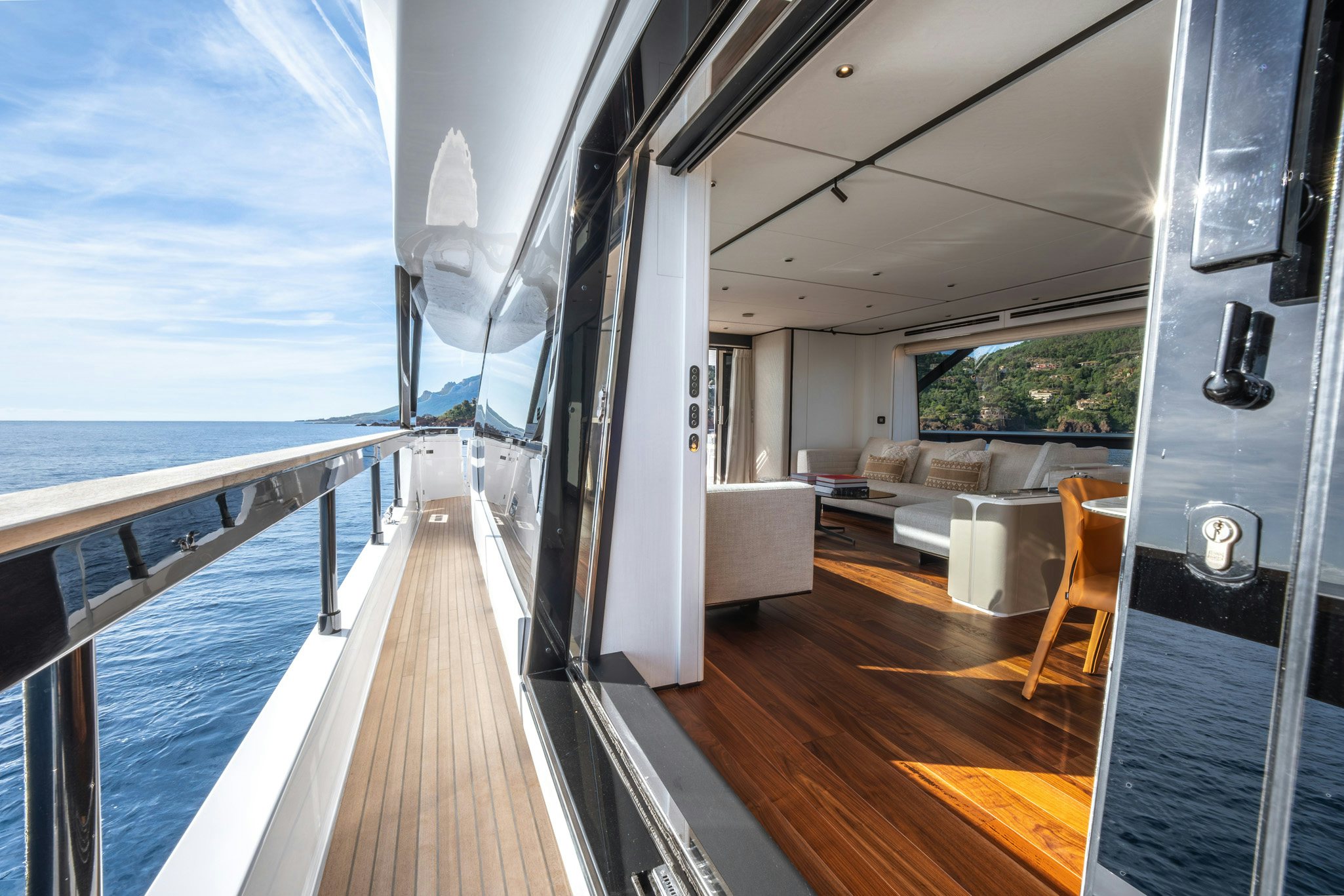 a large balcony overlooking the ocean aboard TOGETHER Yacht for Charter