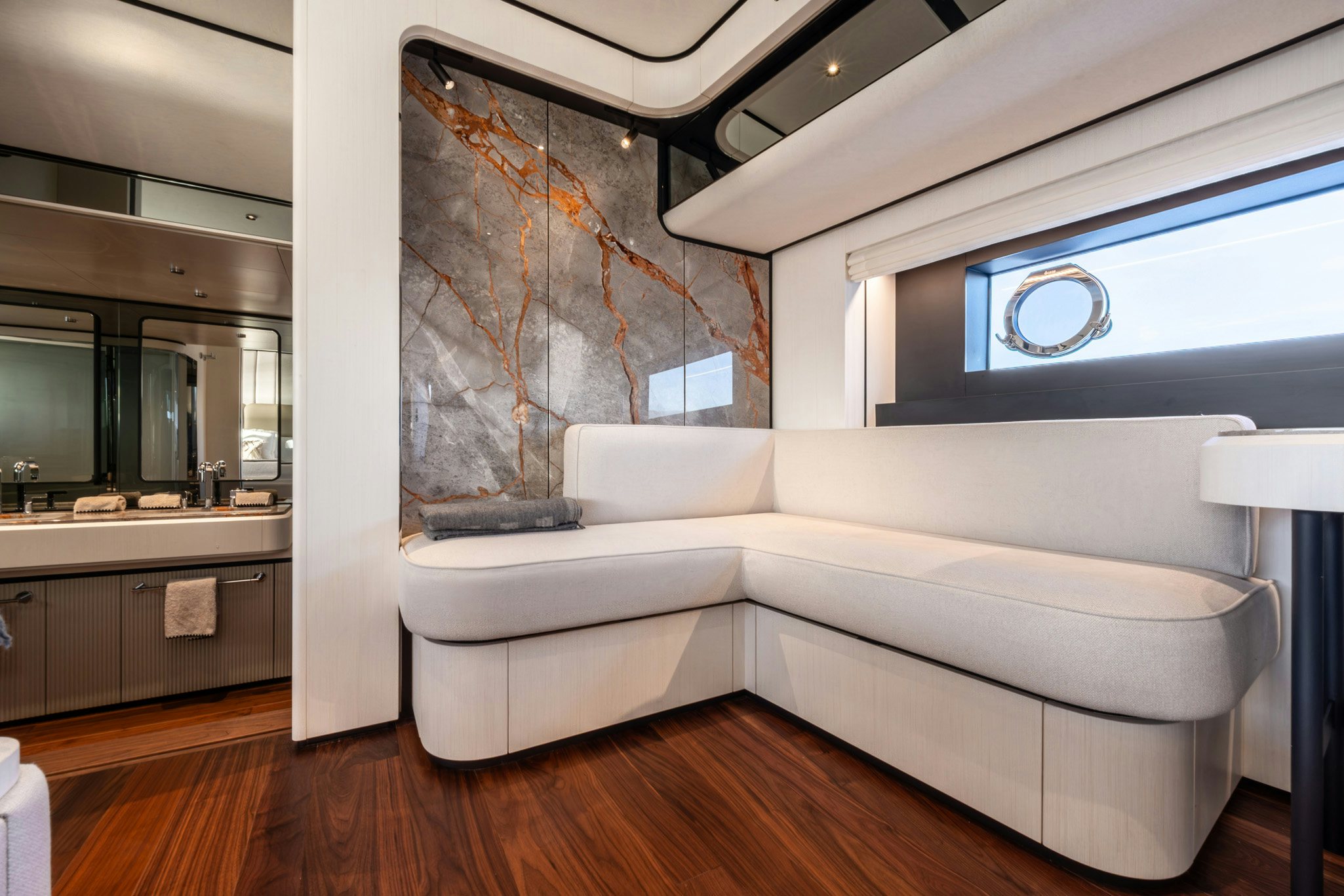 a room with a bed and a sink aboard TOGETHER Yacht for Charter