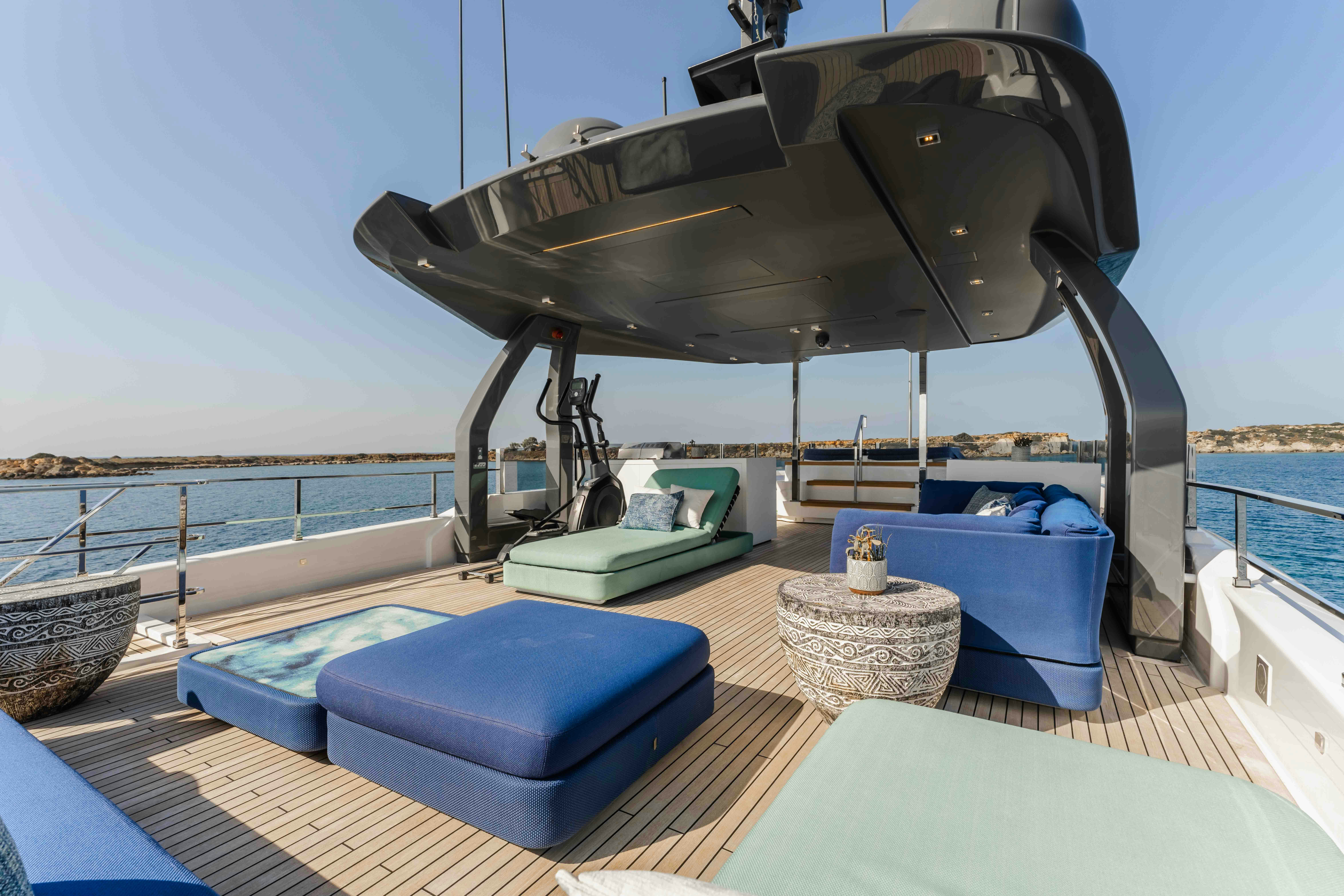 a large metal structure on a deck aboard RENEWAL 3 Yacht for Sale