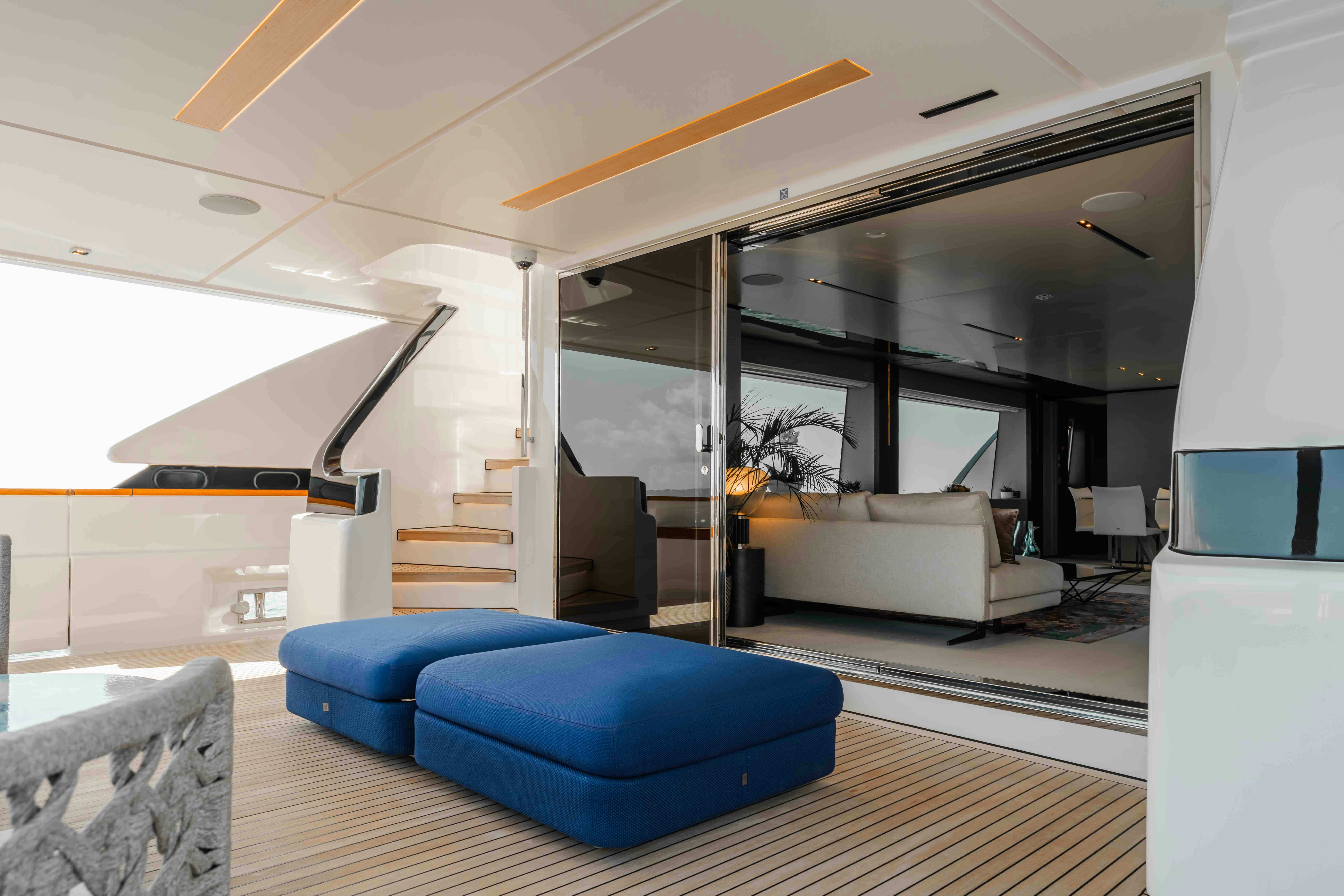 a modern looking living room aboard RENEWAL 3 Yacht for Sale