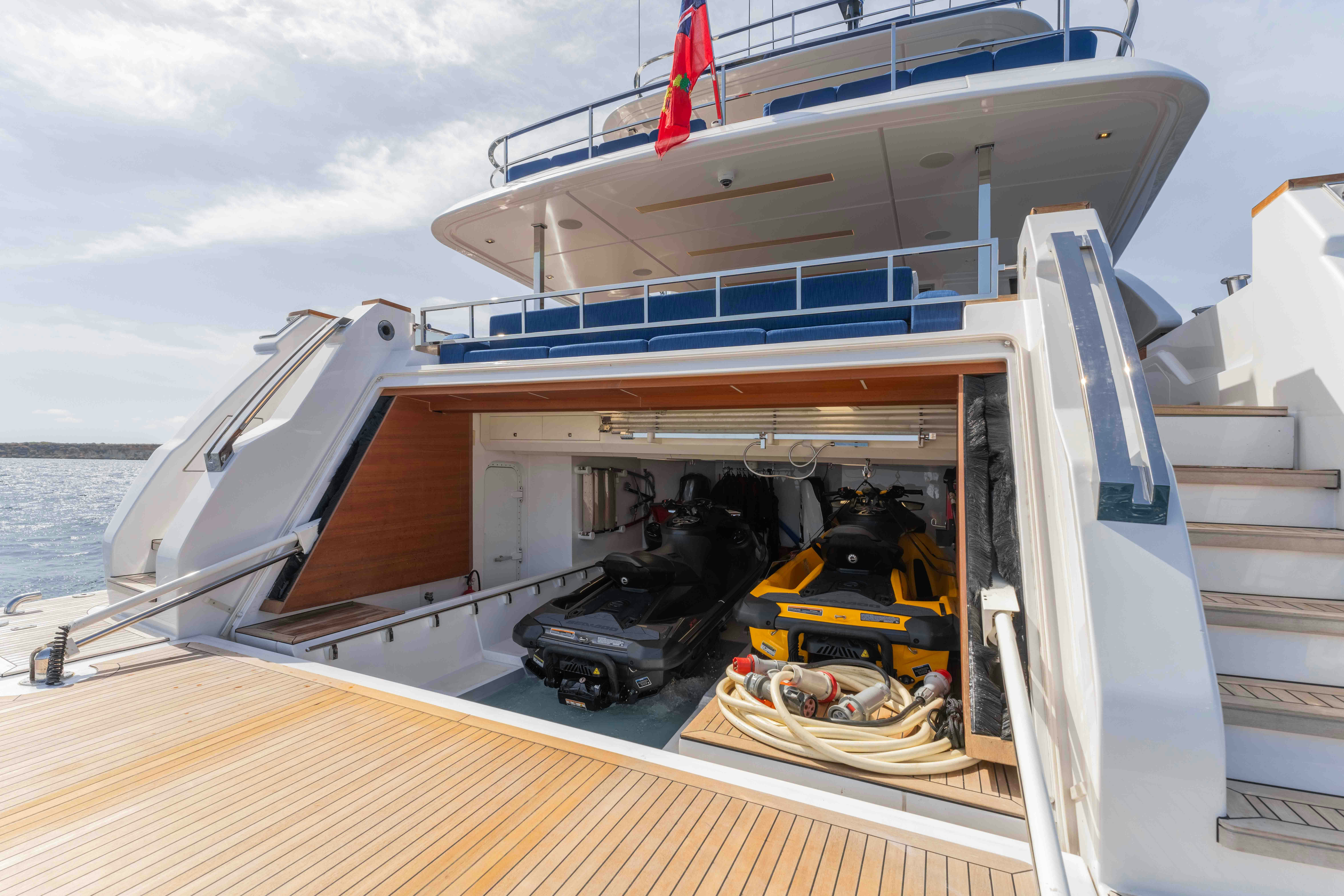 a boat with a couple of luggage on it aboard RENEWAL 3 Yacht for Sale