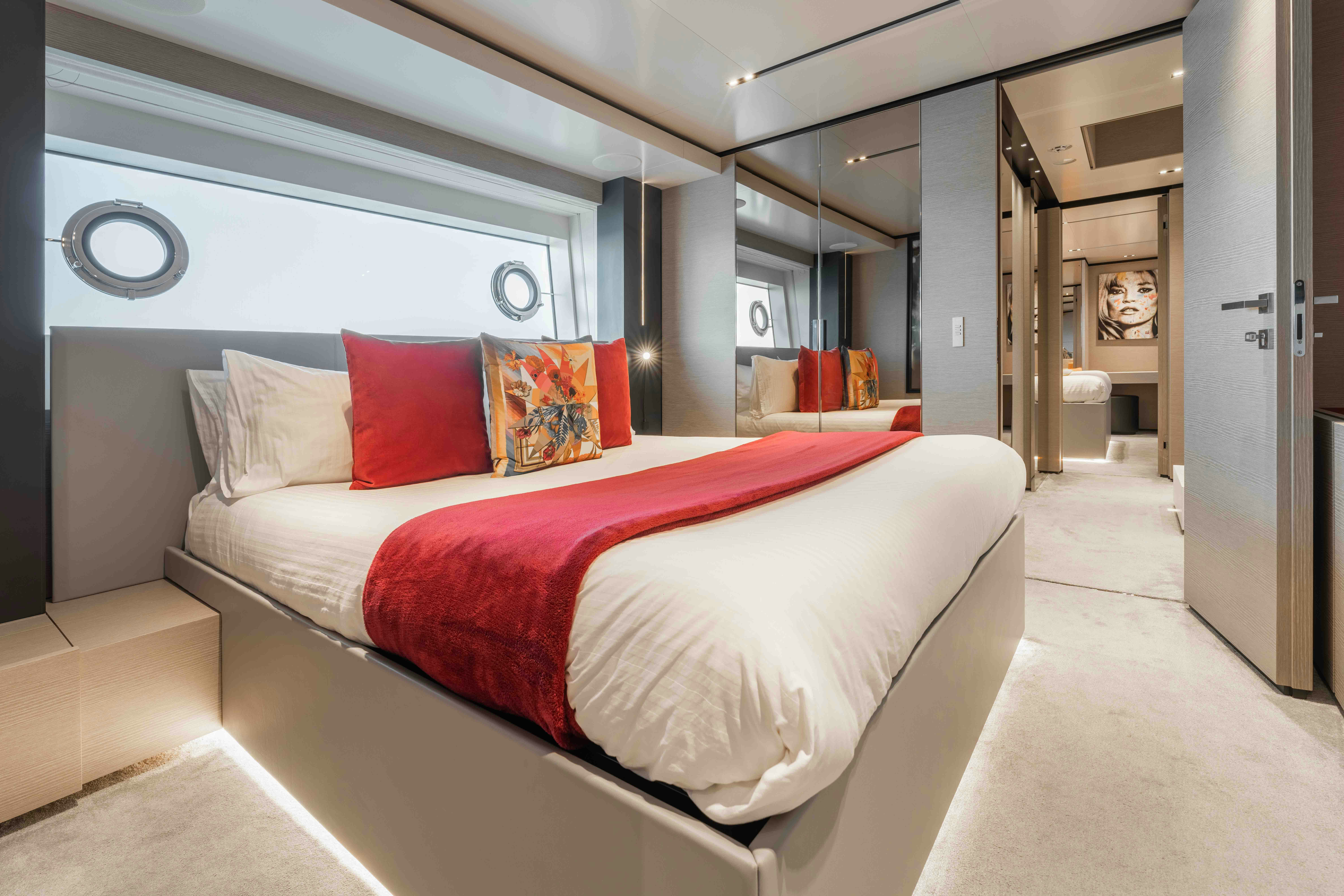 a bed in a room aboard RENEWAL 3 Yacht for Sale