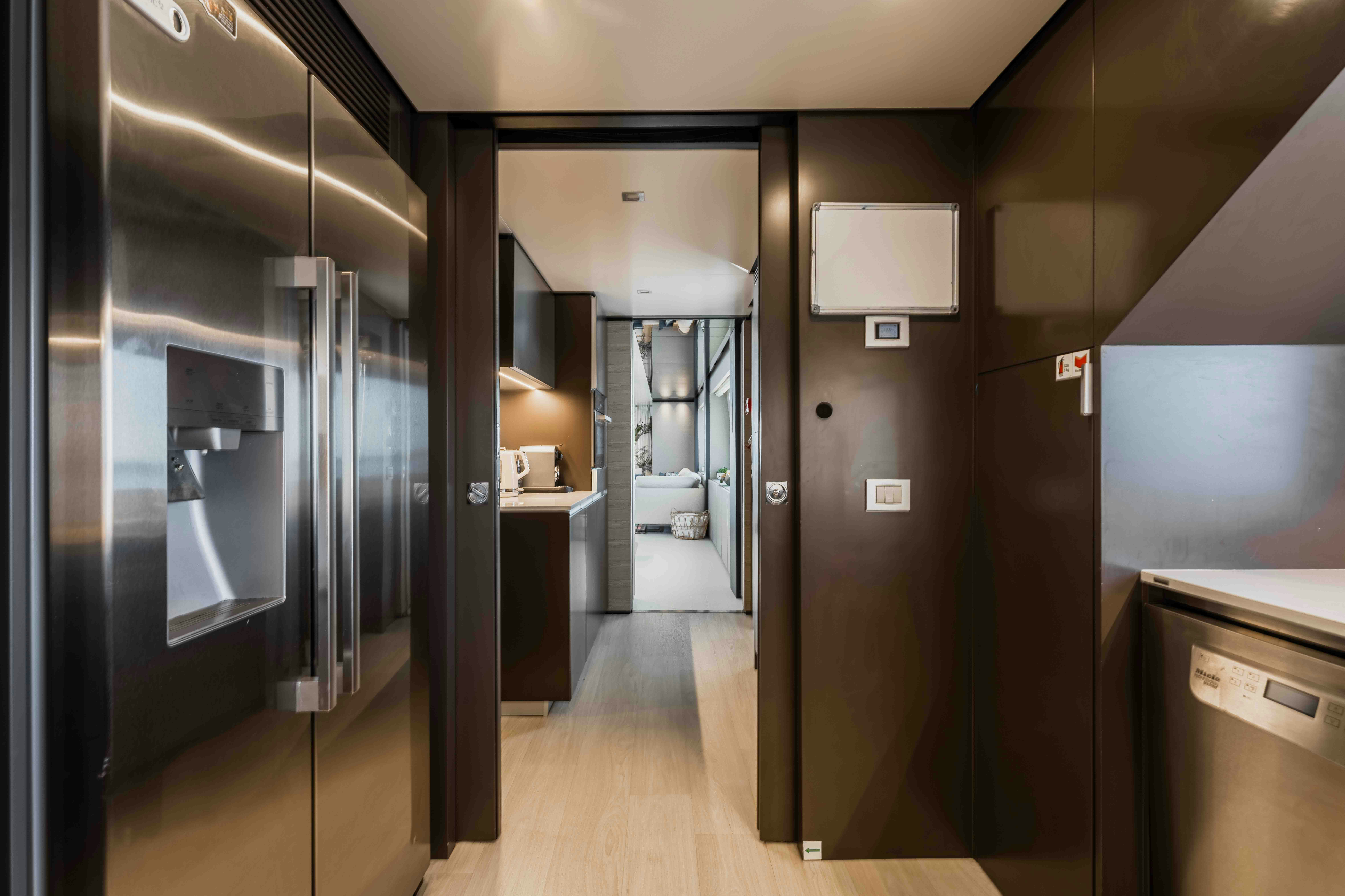 a room with a large glass shower aboard RENEWAL 3 Yacht for Sale
