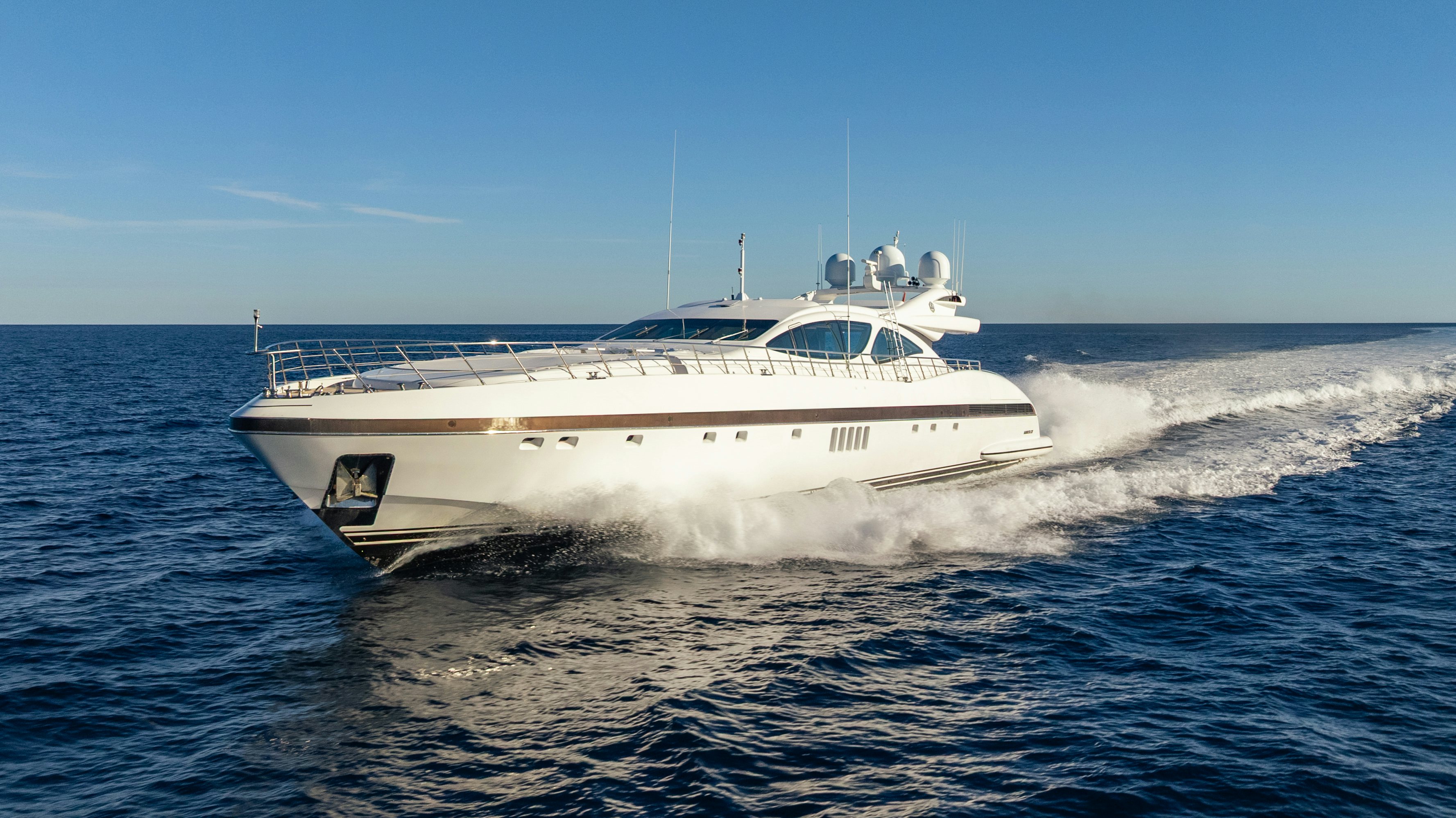 a white boat on the water aboard BLUE AZUR Yacht for Sale