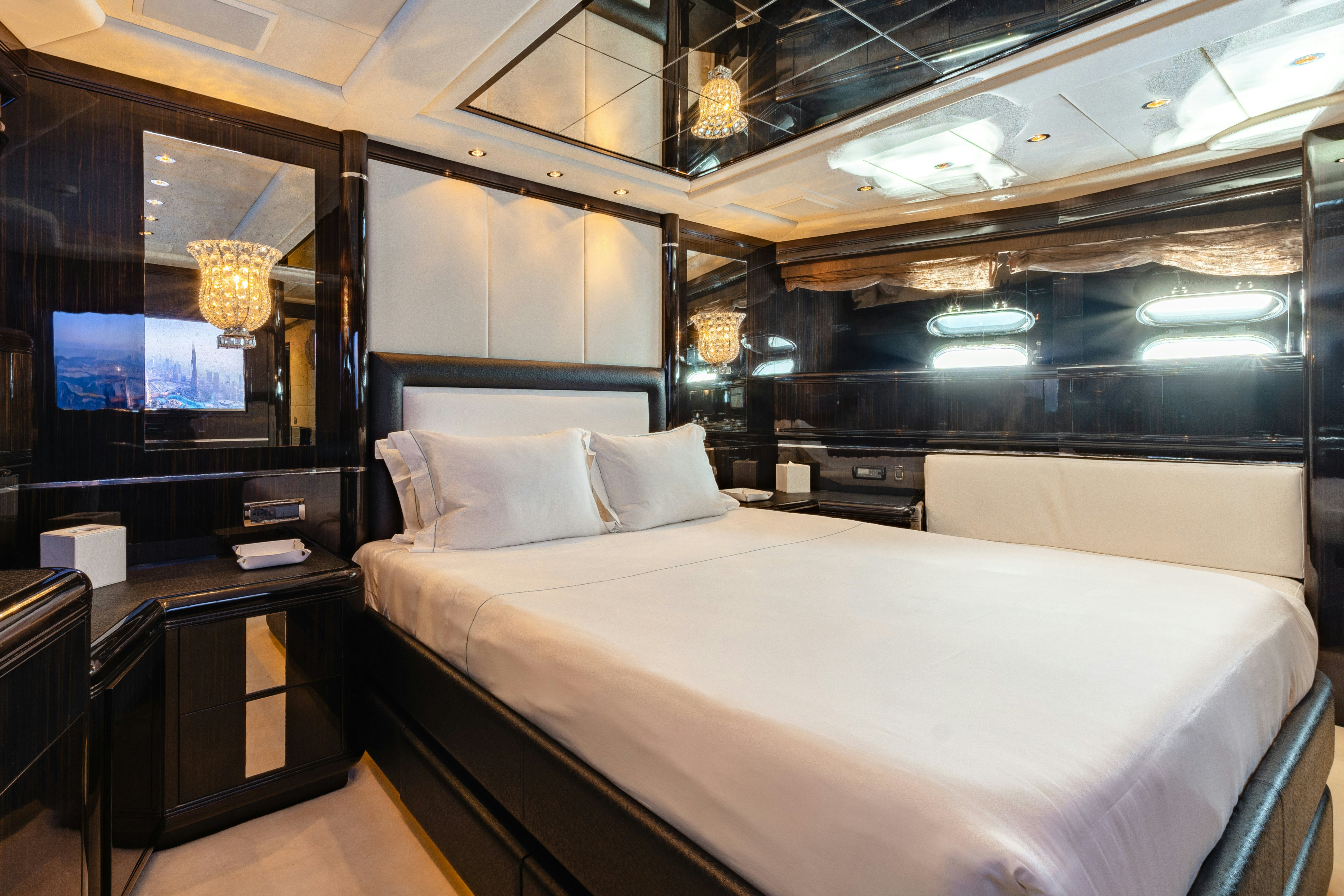 a bed in a room aboard BLUE AZUR Yacht for Sale